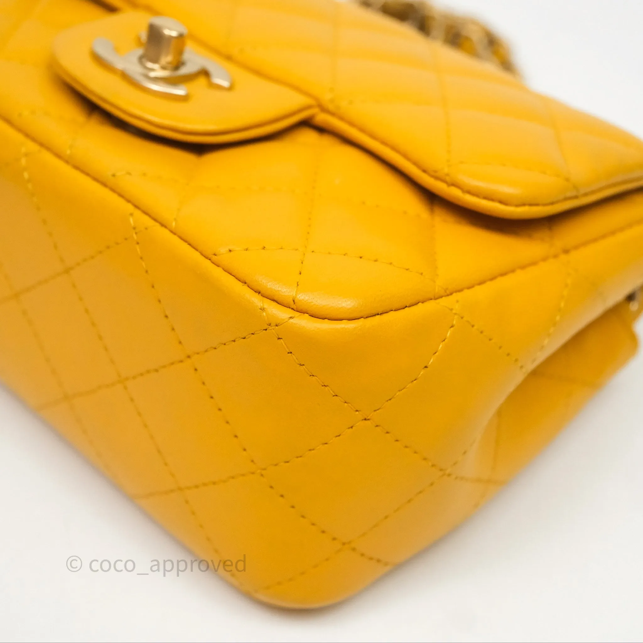 Chanel Mini Square Flap Quilted Yellow Lambskin Gold Hardware
