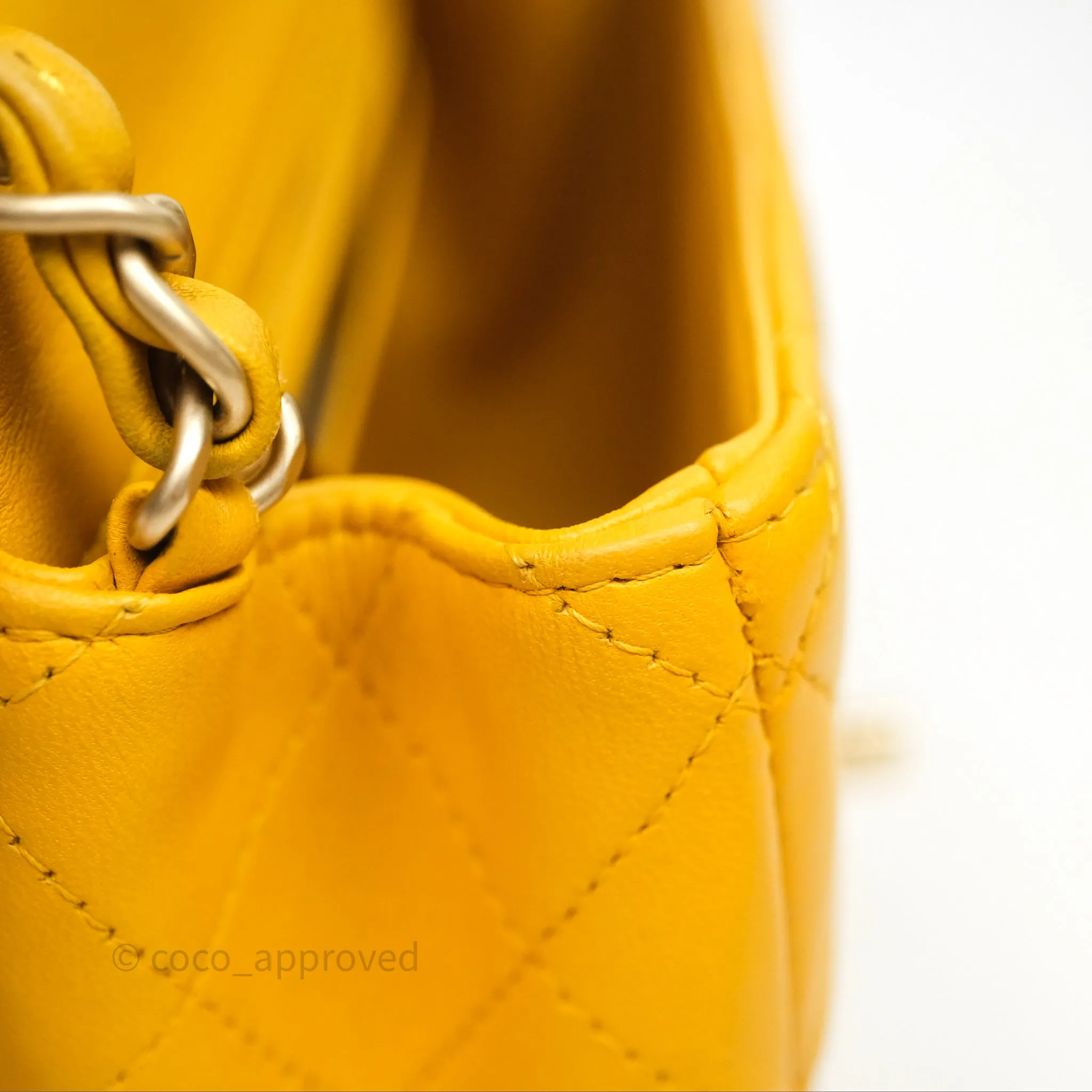 Chanel Mini Square Flap Quilted Yellow Lambskin Gold Hardware