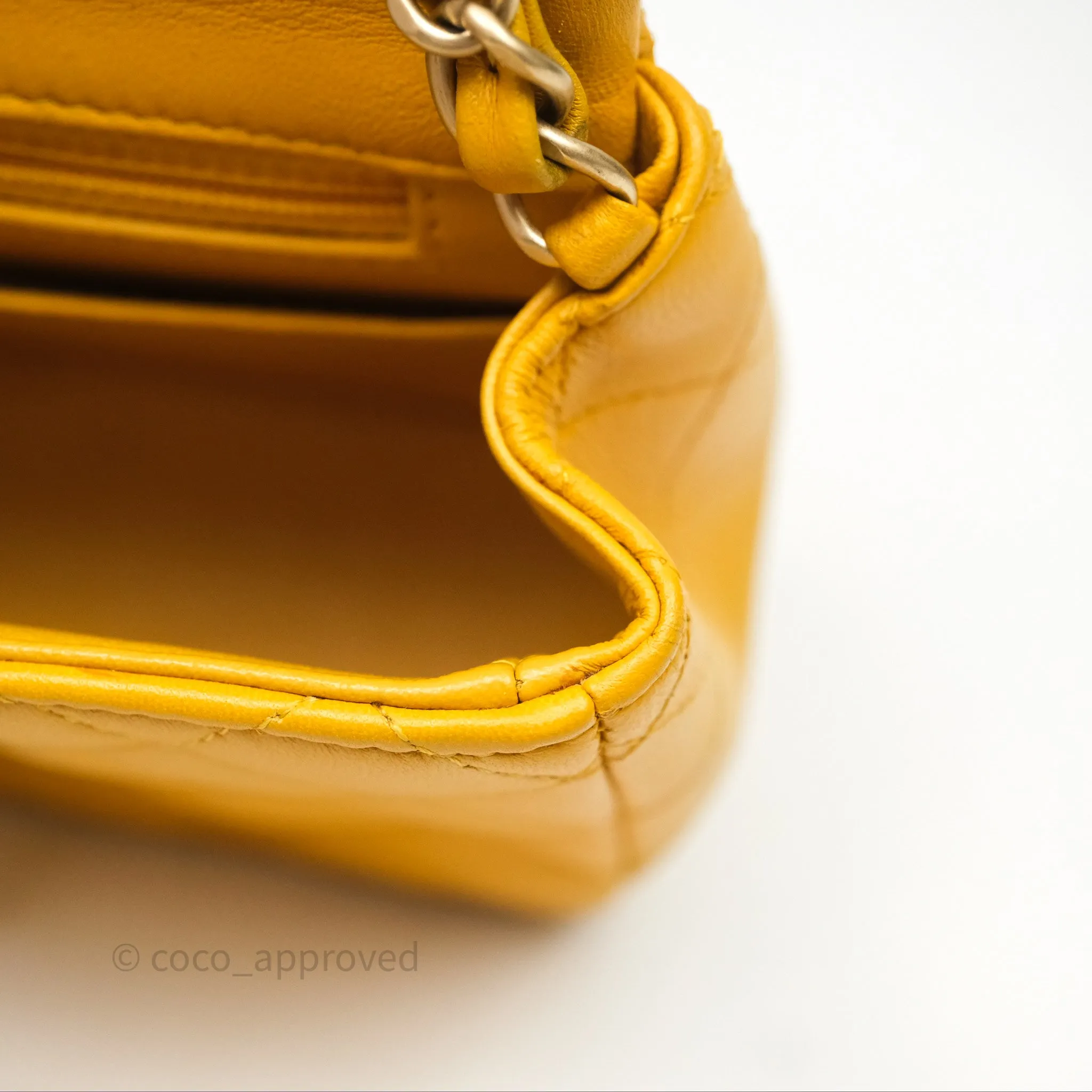 Chanel Mini Square Flap Quilted Yellow Lambskin Gold Hardware