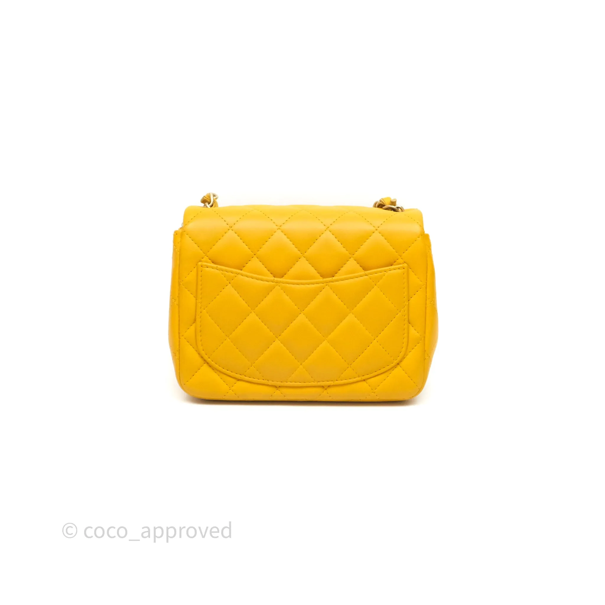Chanel Mini Square Flap Quilted Yellow Lambskin Gold Hardware