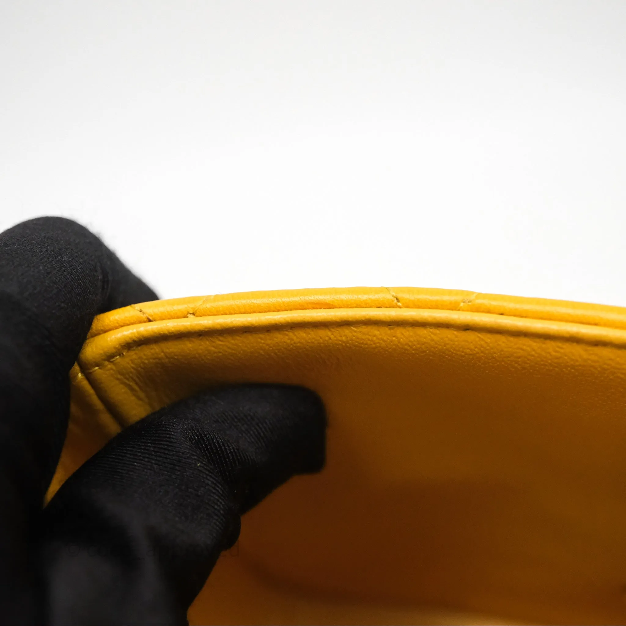 Chanel Mini Square Flap Quilted Yellow Lambskin Gold Hardware