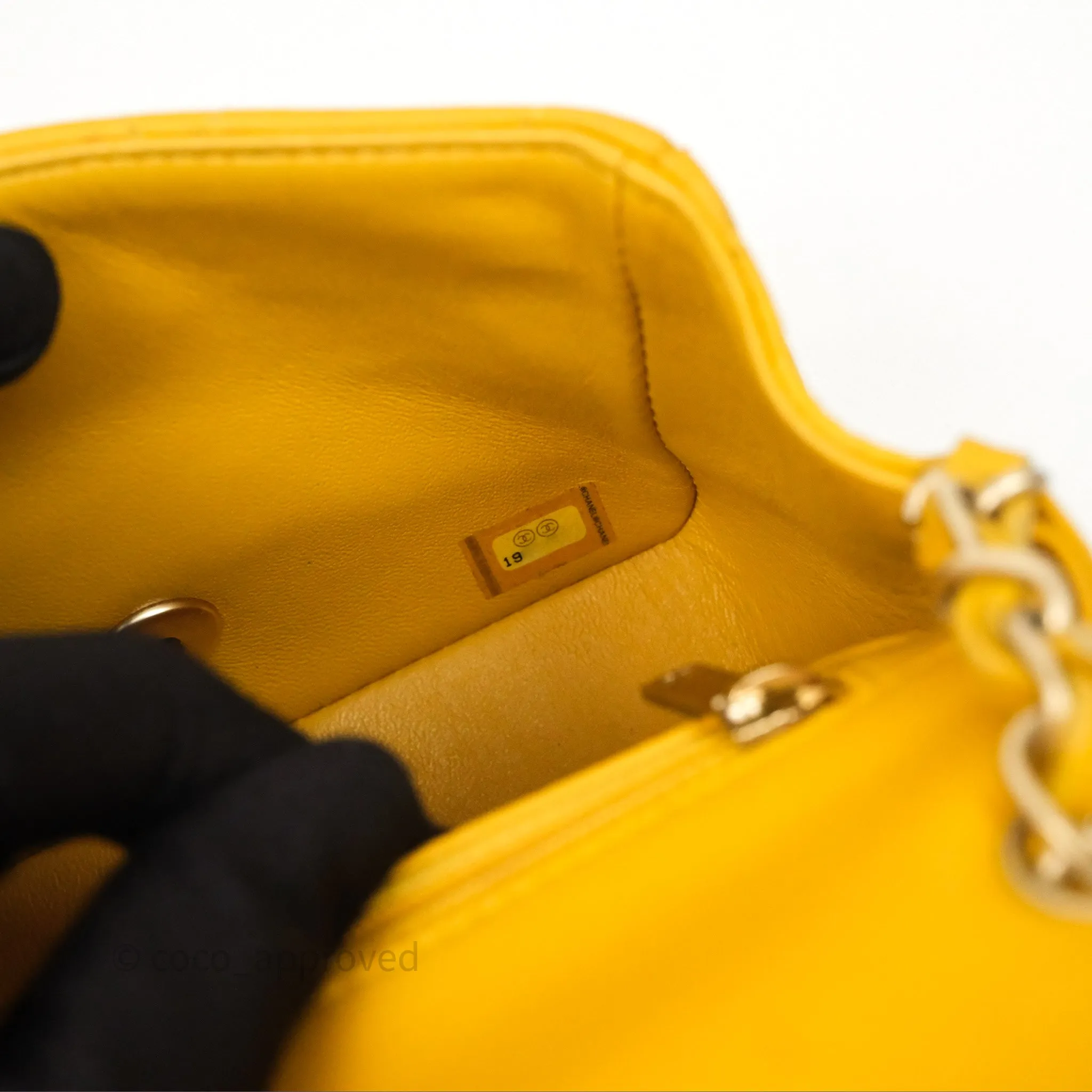 Chanel Mini Square Flap Quilted Yellow Lambskin Gold Hardware