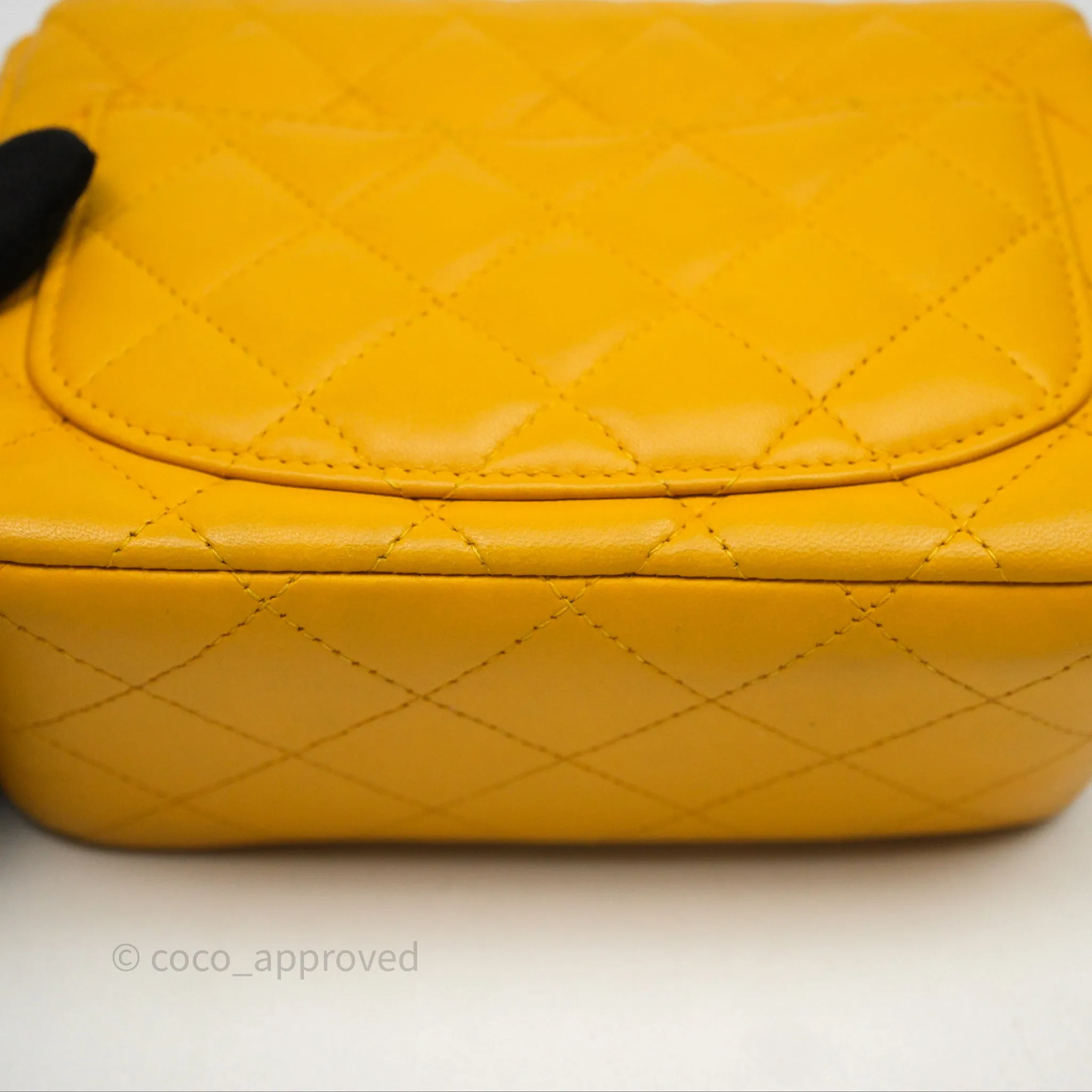 Chanel Mini Square Flap Quilted Yellow Lambskin Gold Hardware