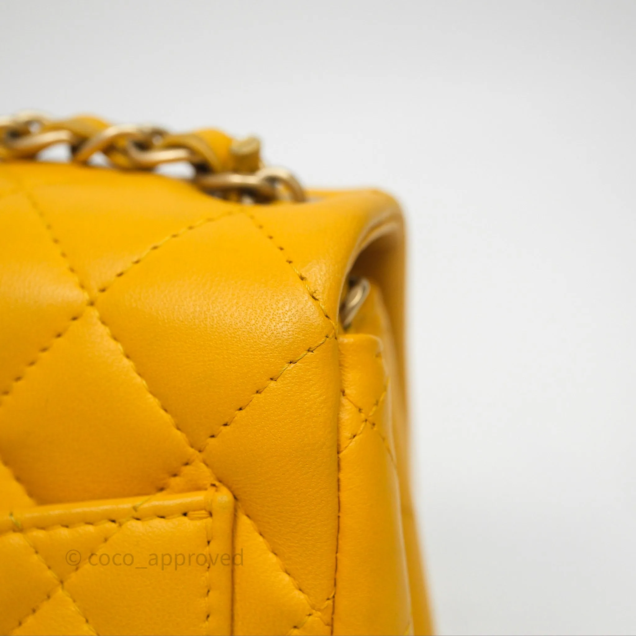 Chanel Mini Square Flap Quilted Yellow Lambskin Gold Hardware