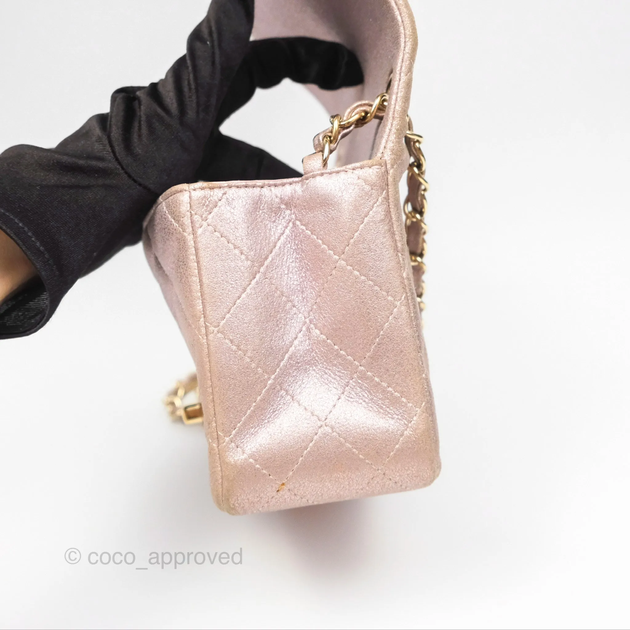 Chanel Mini Square Metallic Rose Gold Goatskin Gold Hardware 14B