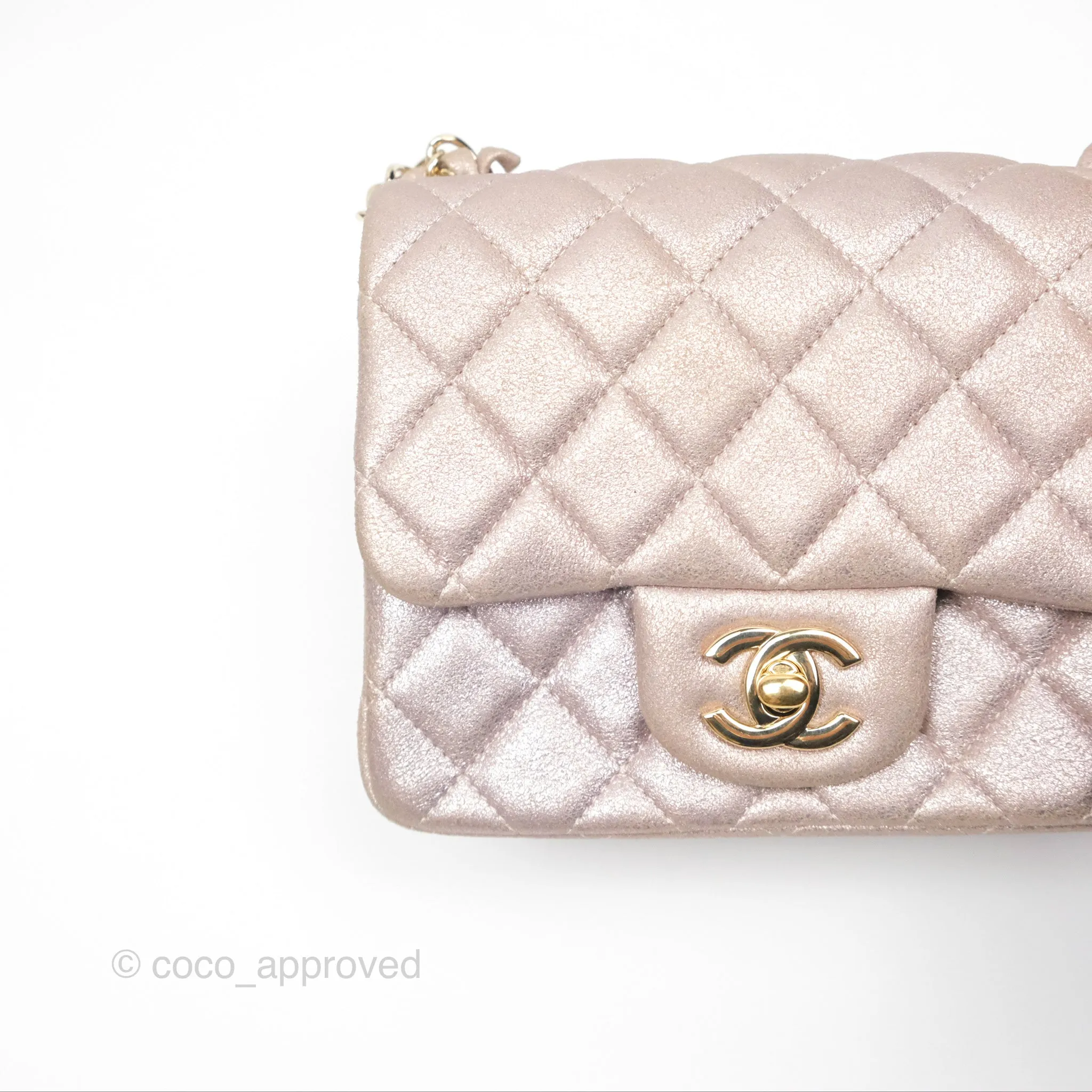 Chanel Mini Square Metallic Rose Gold Goatskin Gold Hardware 14B