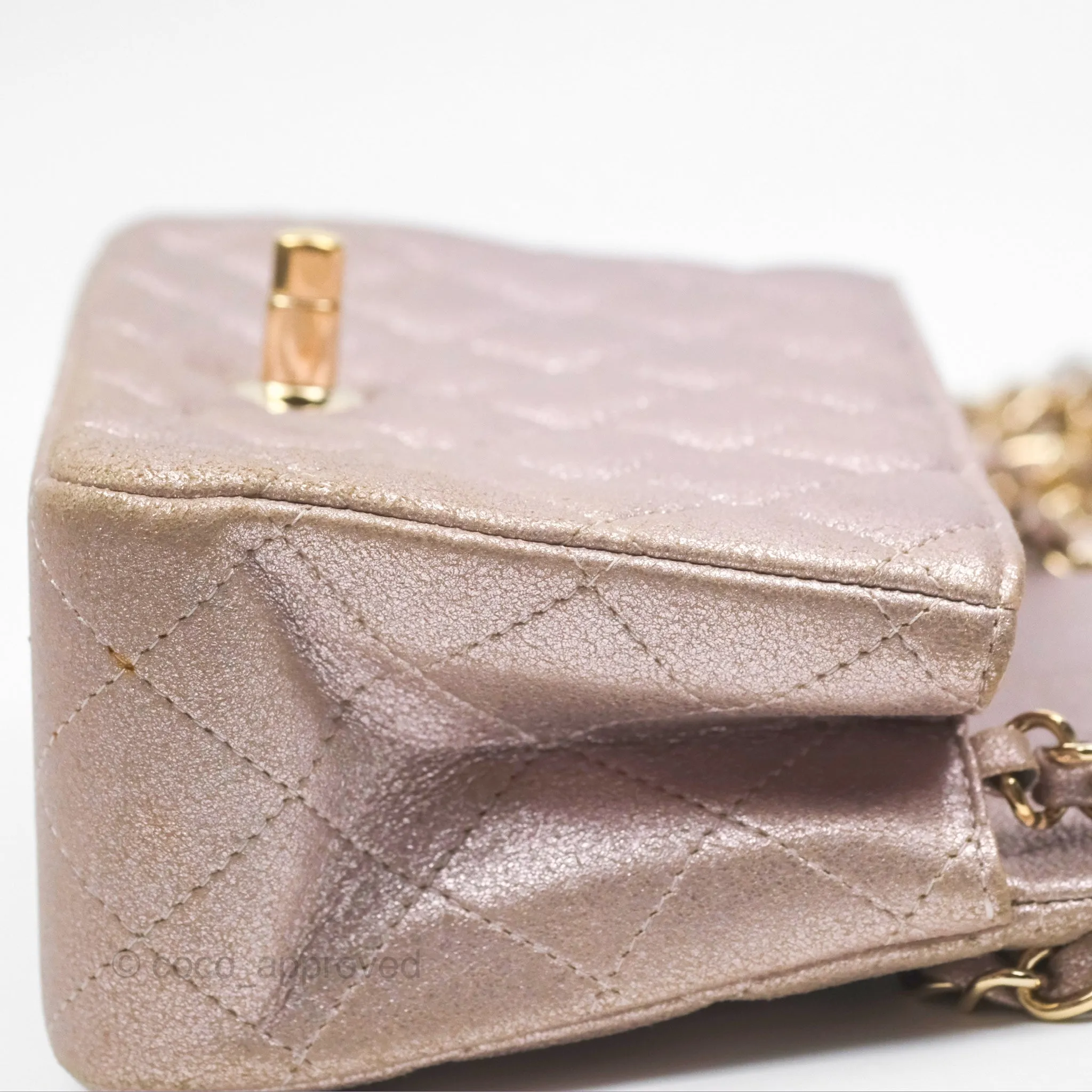 Chanel Mini Square Metallic Rose Gold Goatskin Gold Hardware 14B