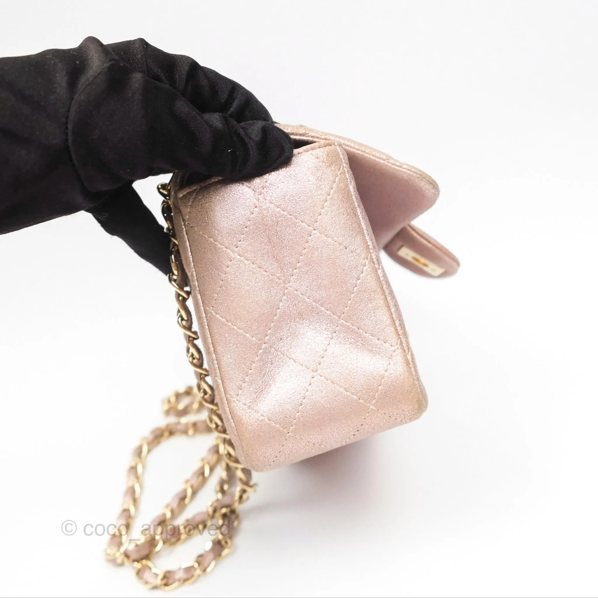 Chanel Mini Square Metallic Rose Gold Goatskin Gold Hardware 14B