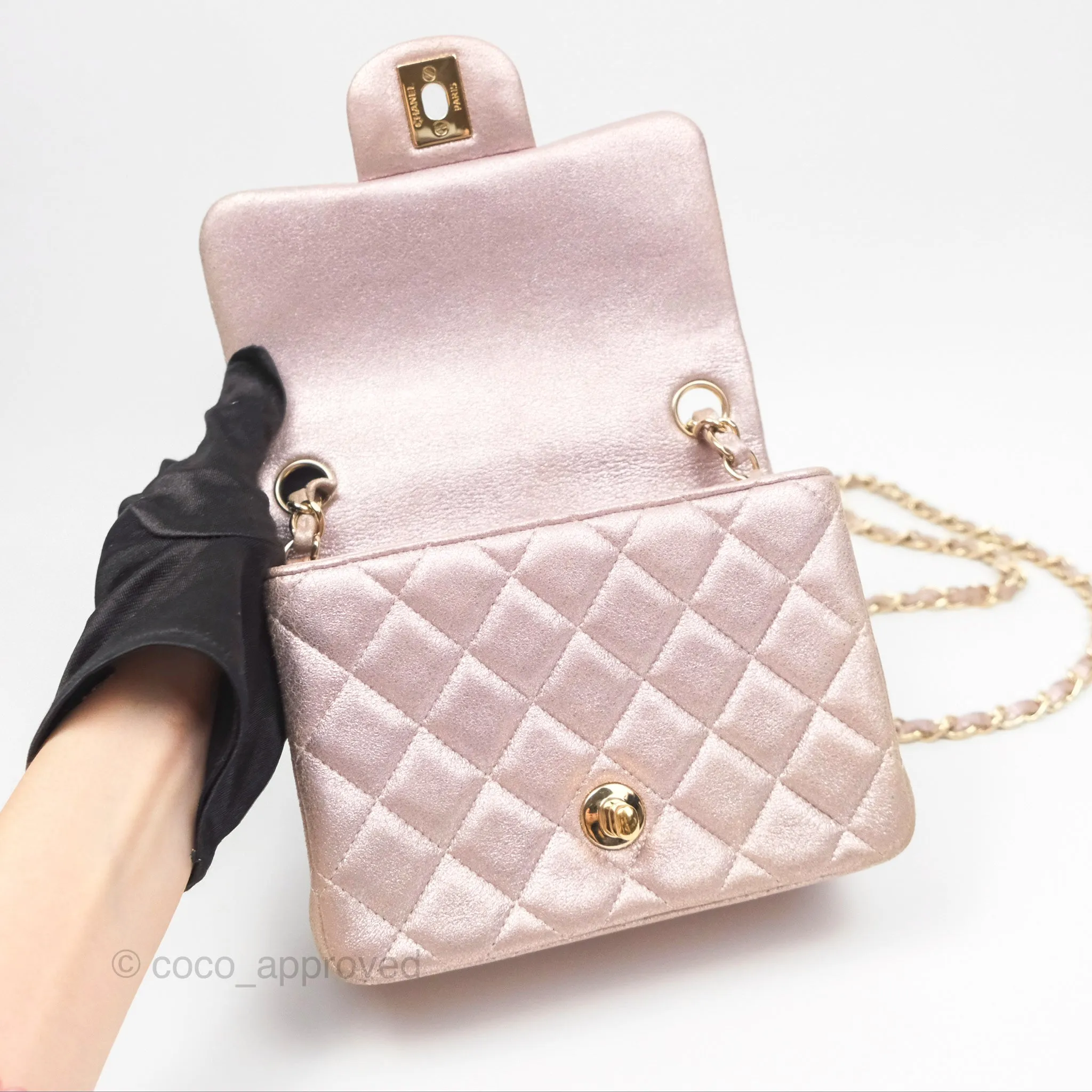 Chanel Mini Square Metallic Rose Gold Goatskin Gold Hardware 14B