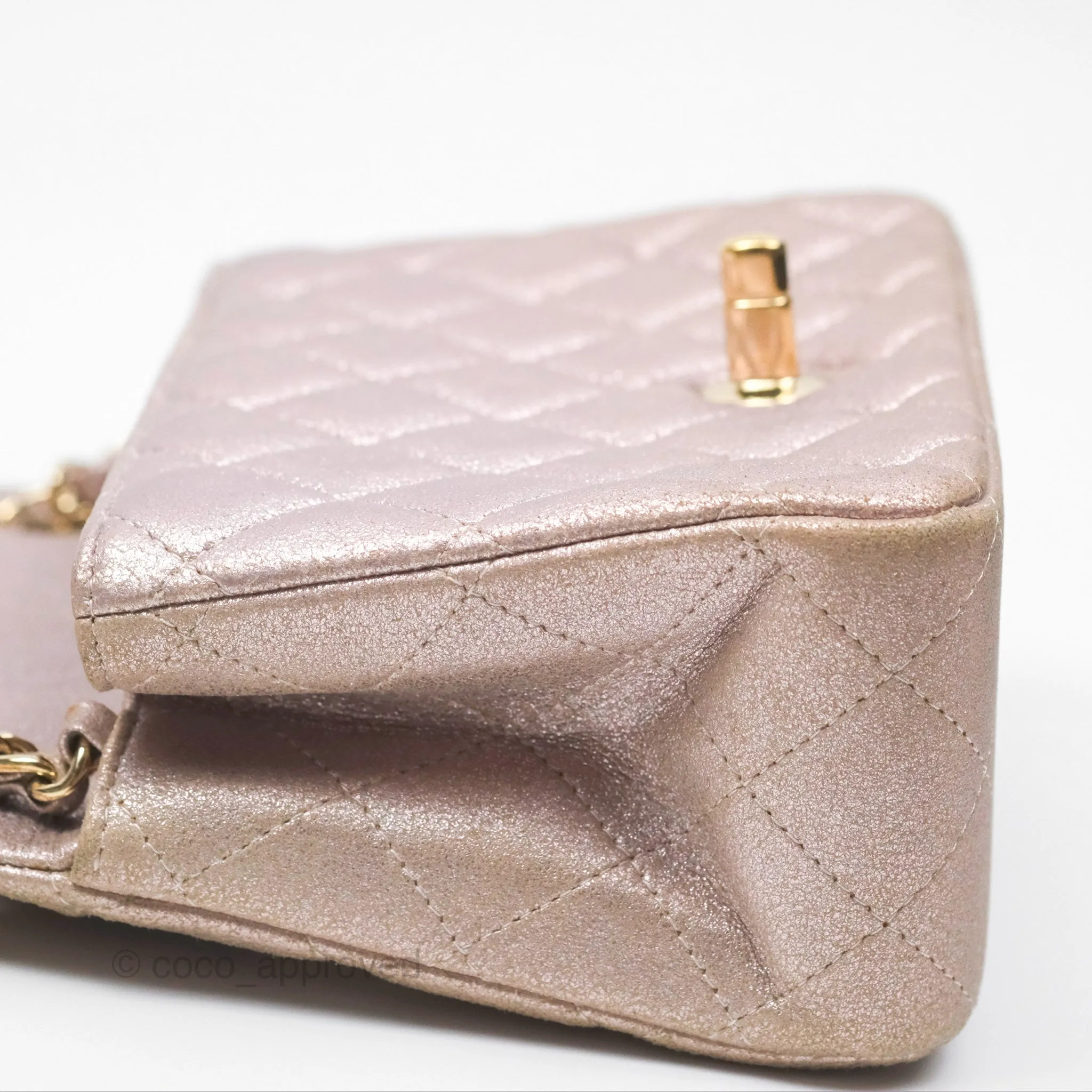 Chanel Mini Square Metallic Rose Gold Goatskin Gold Hardware 14B