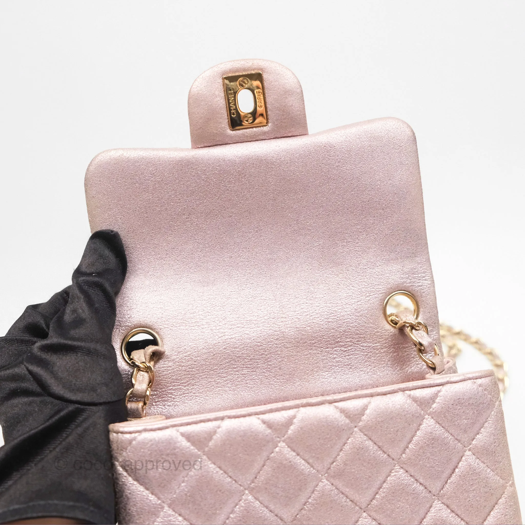 Chanel Mini Square Metallic Rose Gold Goatskin Gold Hardware 14B
