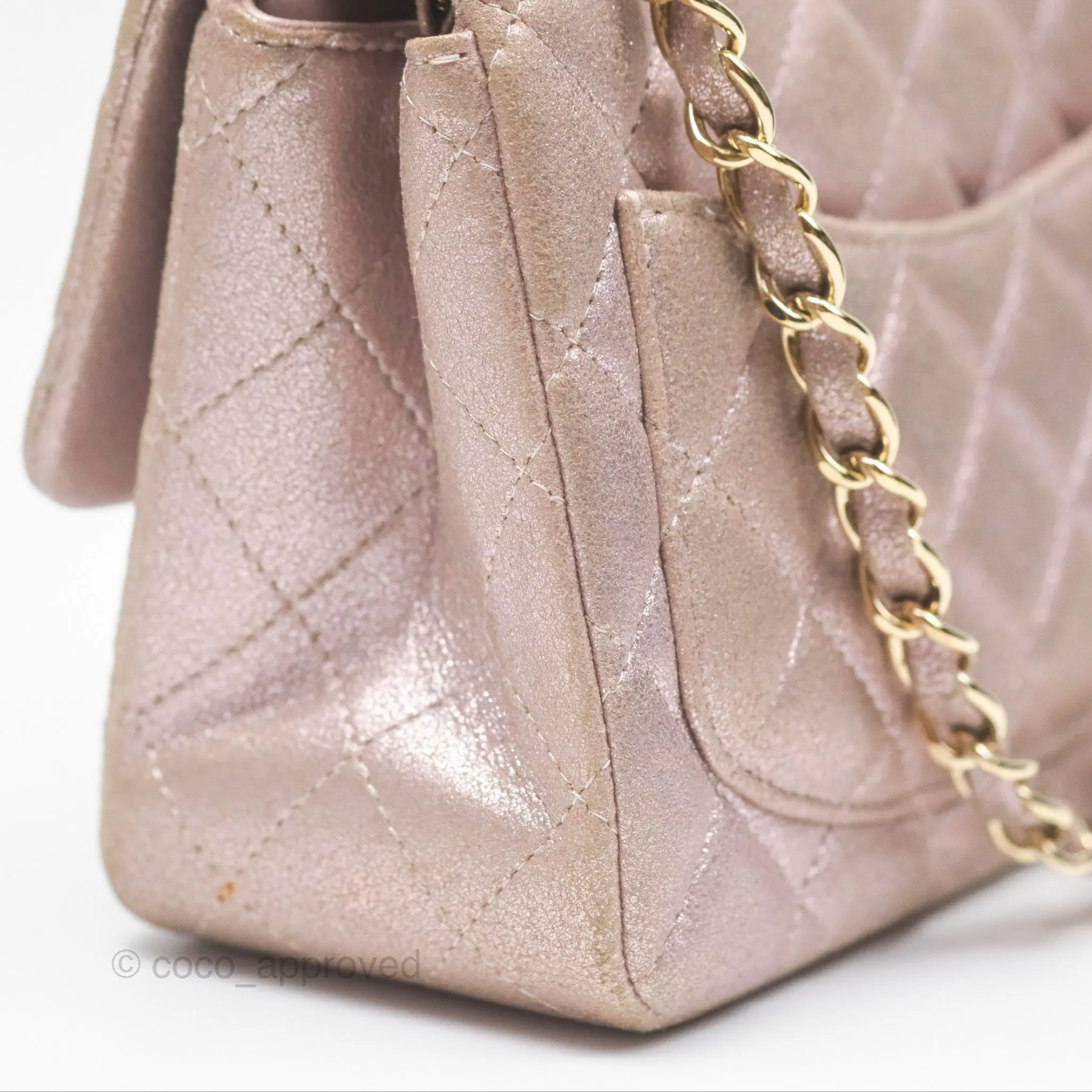 Chanel Mini Square Metallic Rose Gold Goatskin Gold Hardware 14B