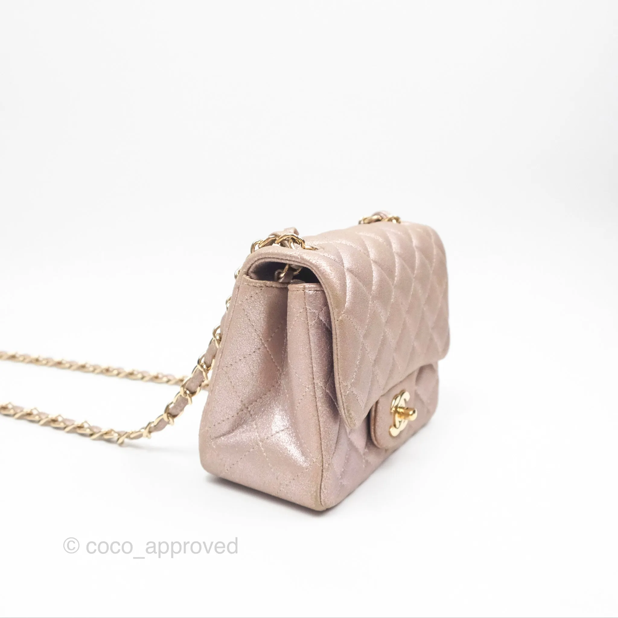 Chanel Mini Square Metallic Rose Gold Goatskin Gold Hardware 14B