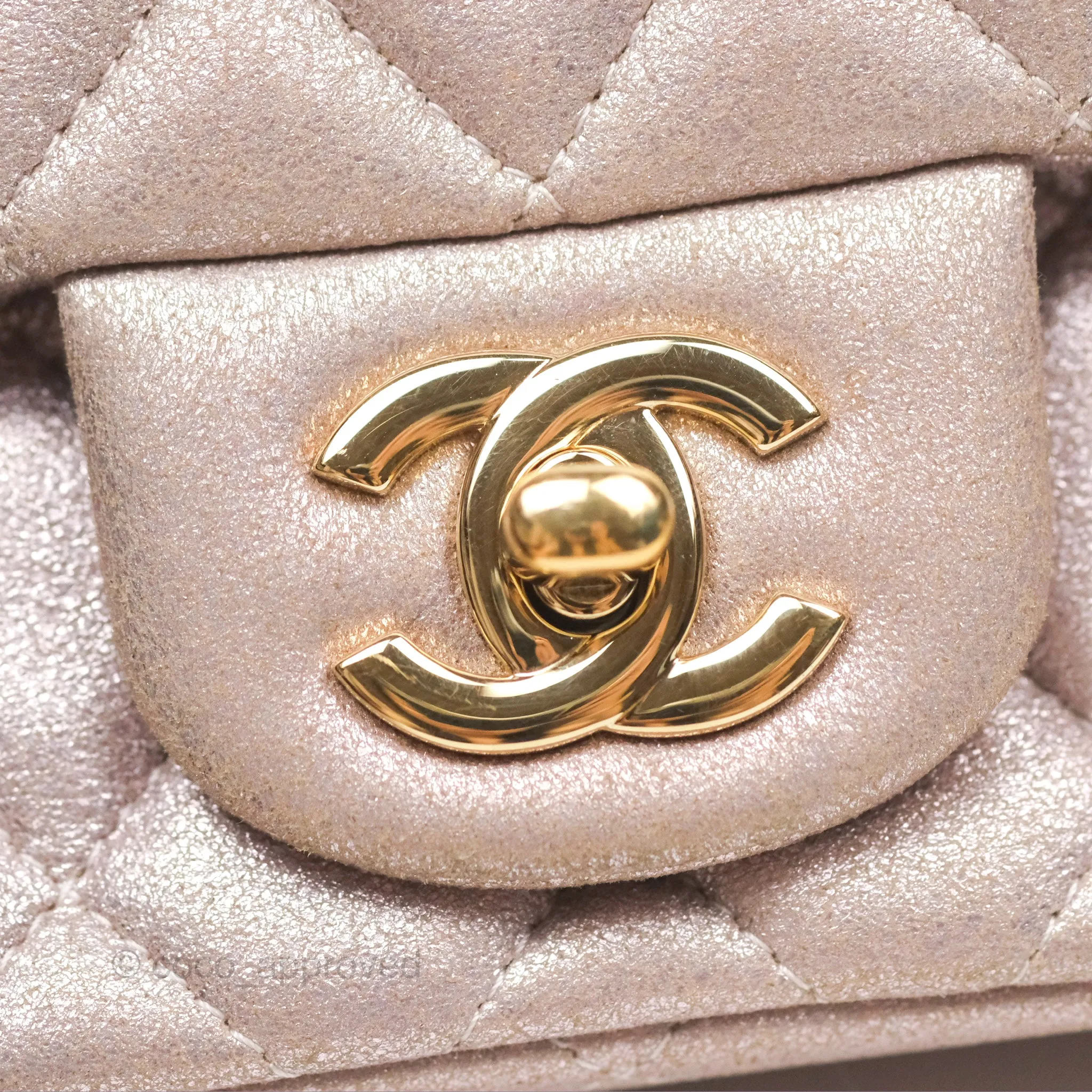 Chanel Mini Square Metallic Rose Gold Goatskin Gold Hardware 14B