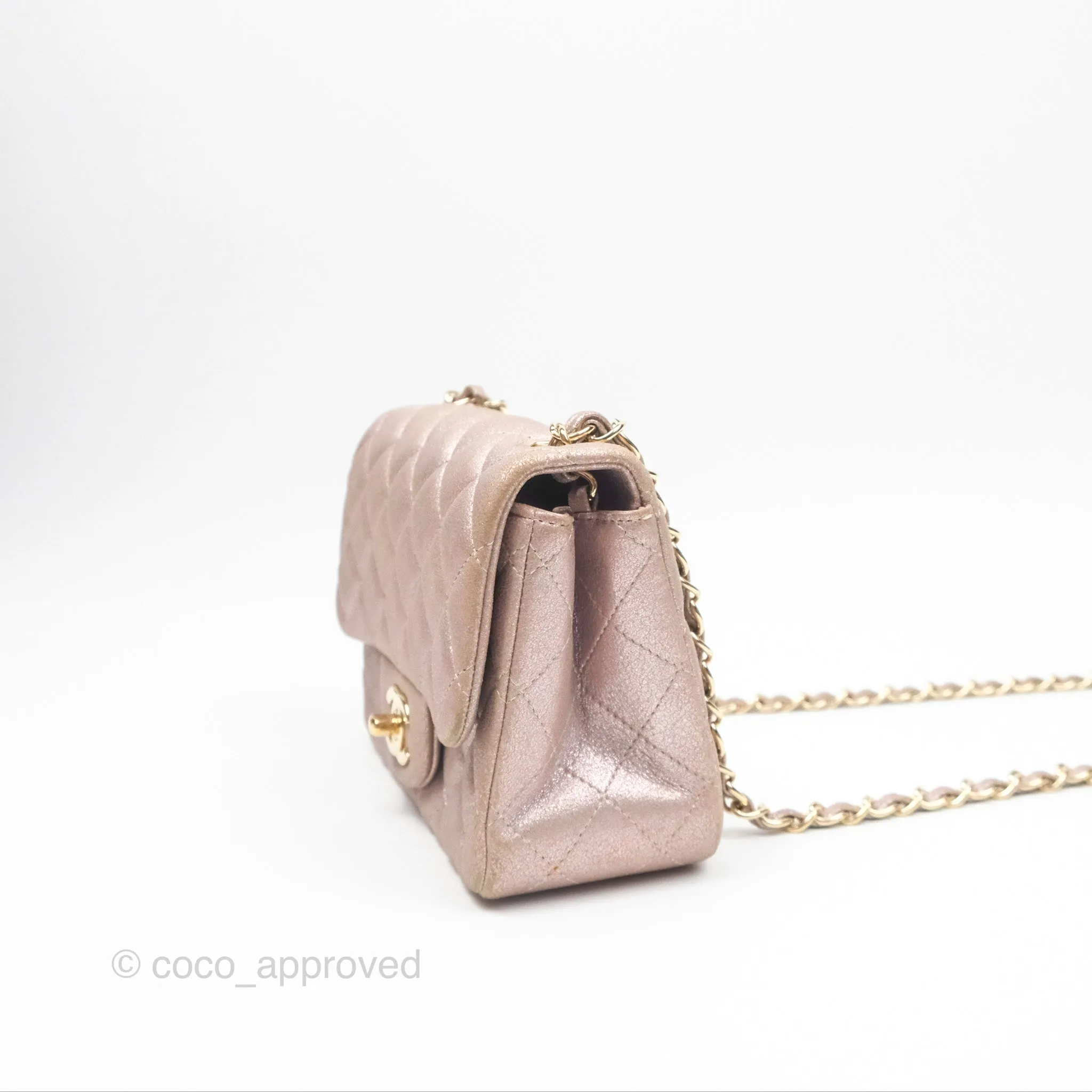 Chanel Mini Square Metallic Rose Gold Goatskin Gold Hardware 14B