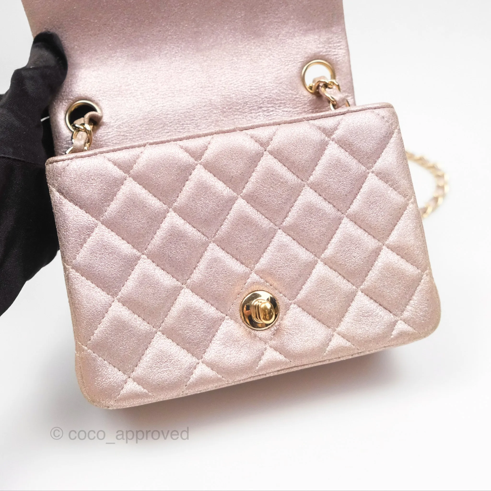 Chanel Mini Square Metallic Rose Gold Goatskin Gold Hardware 14B