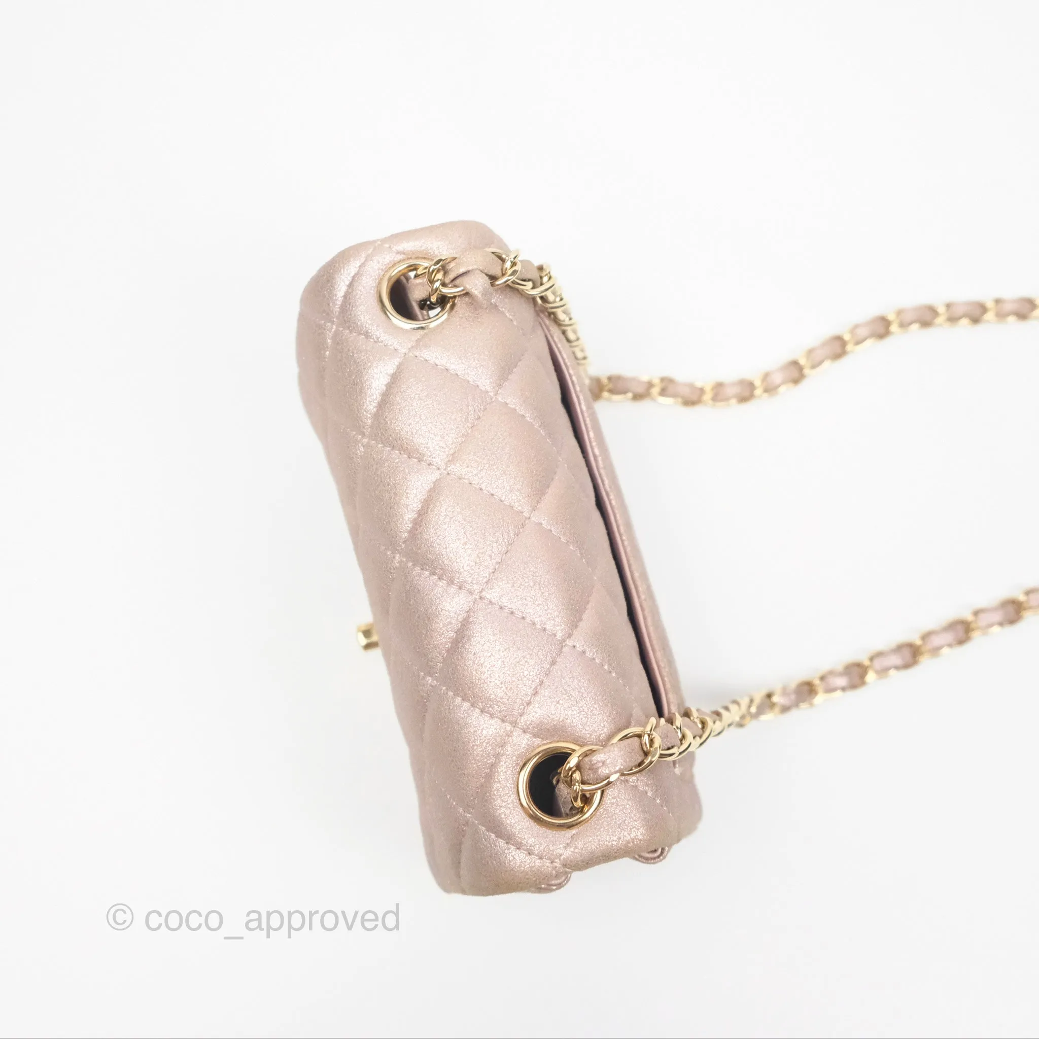 Chanel Mini Square Metallic Rose Gold Goatskin Gold Hardware 14B