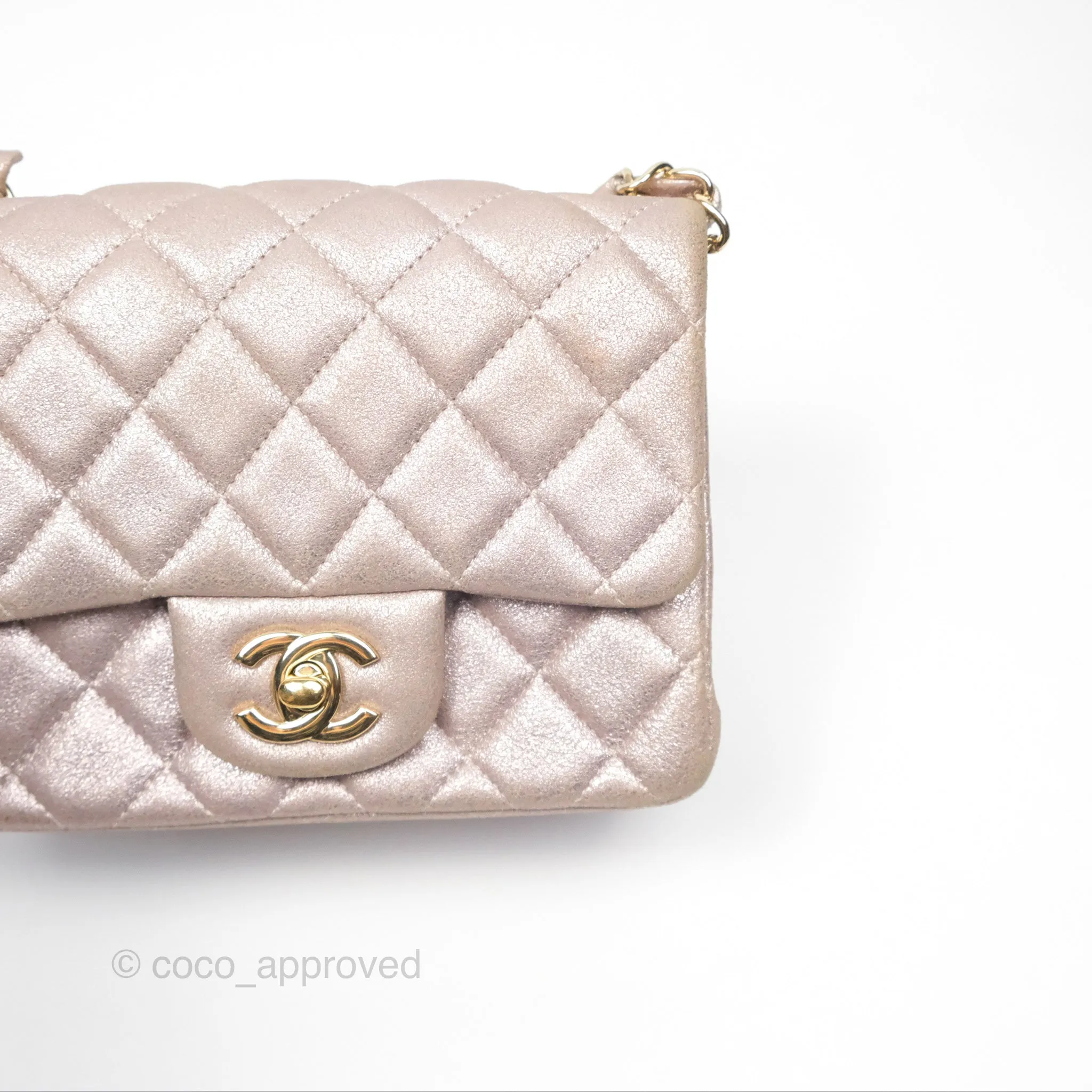 Chanel Mini Square Metallic Rose Gold Goatskin Gold Hardware 14B