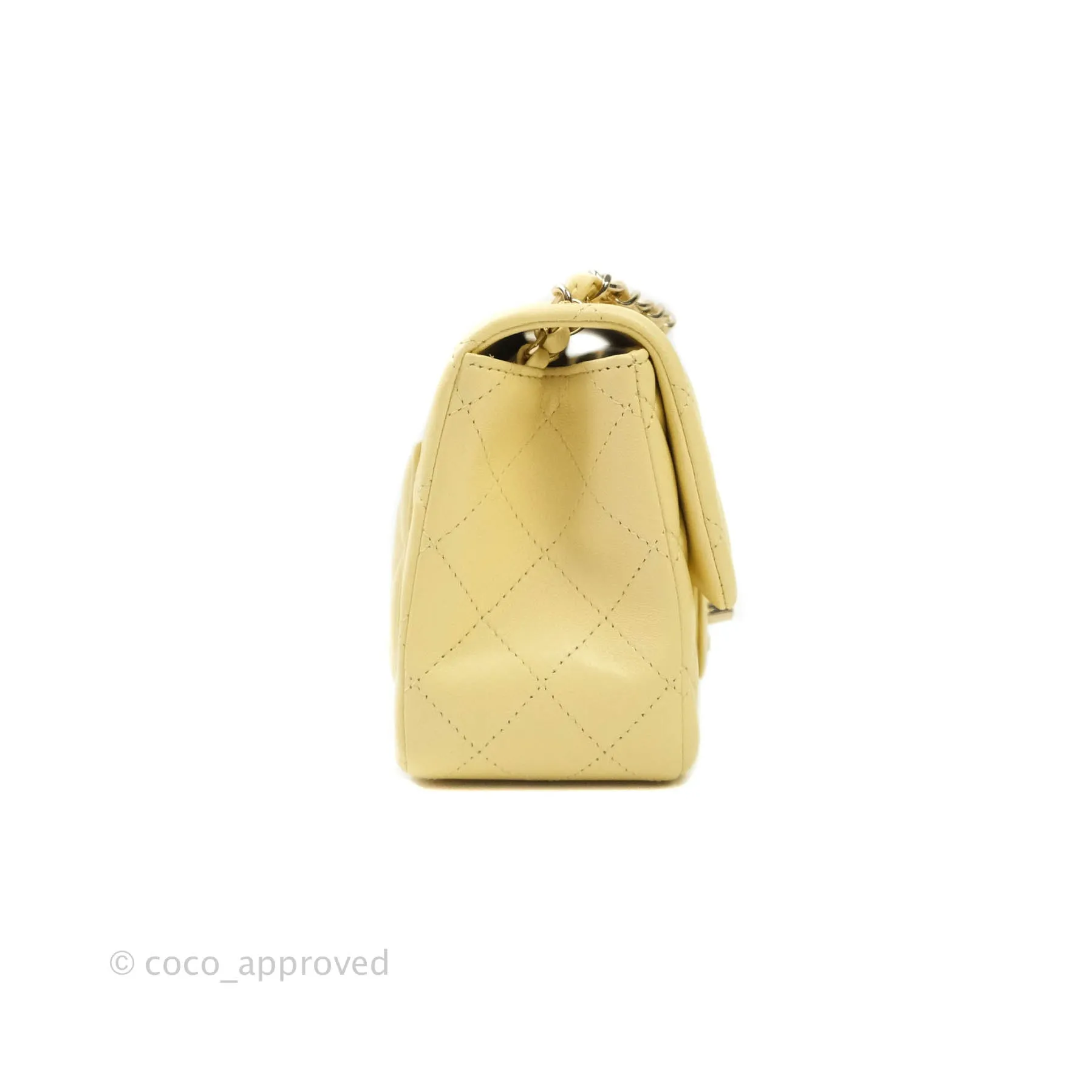 Chanel Mini Square Pale Yellow Lambskin Gold Hardware 21C