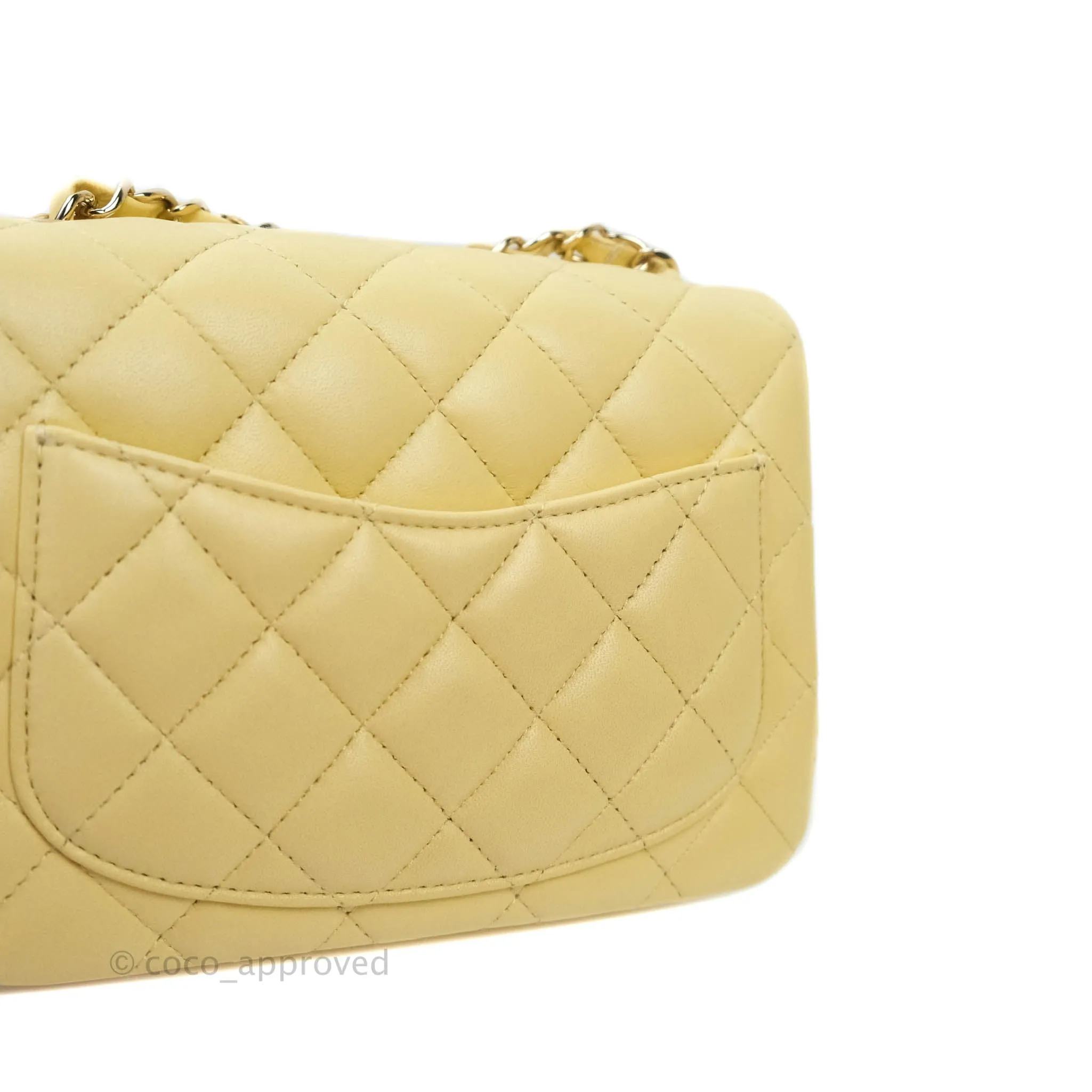 Chanel Mini Square Pale Yellow Lambskin Gold Hardware 21C