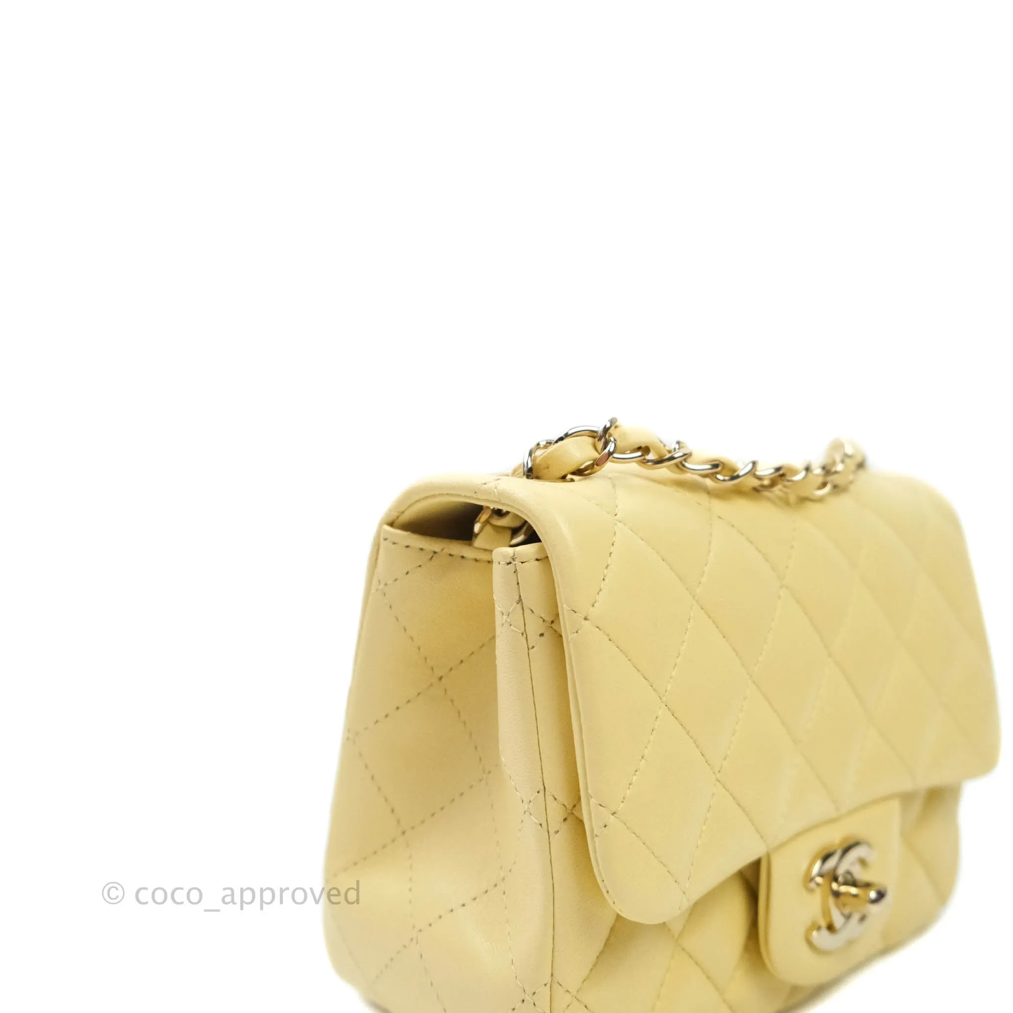 Chanel Mini Square Pale Yellow Lambskin Gold Hardware 21C
