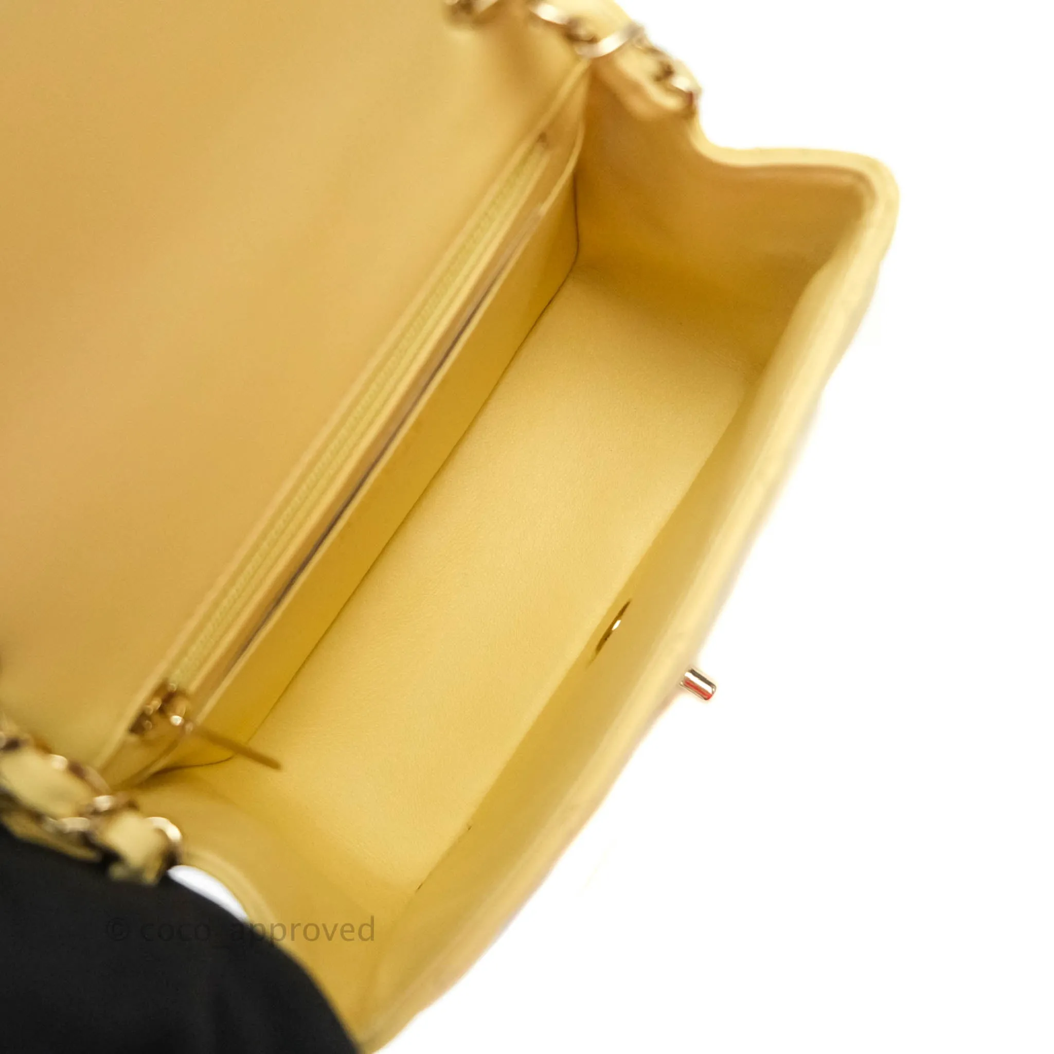 Chanel Mini Square Pale Yellow Lambskin Gold Hardware 21C