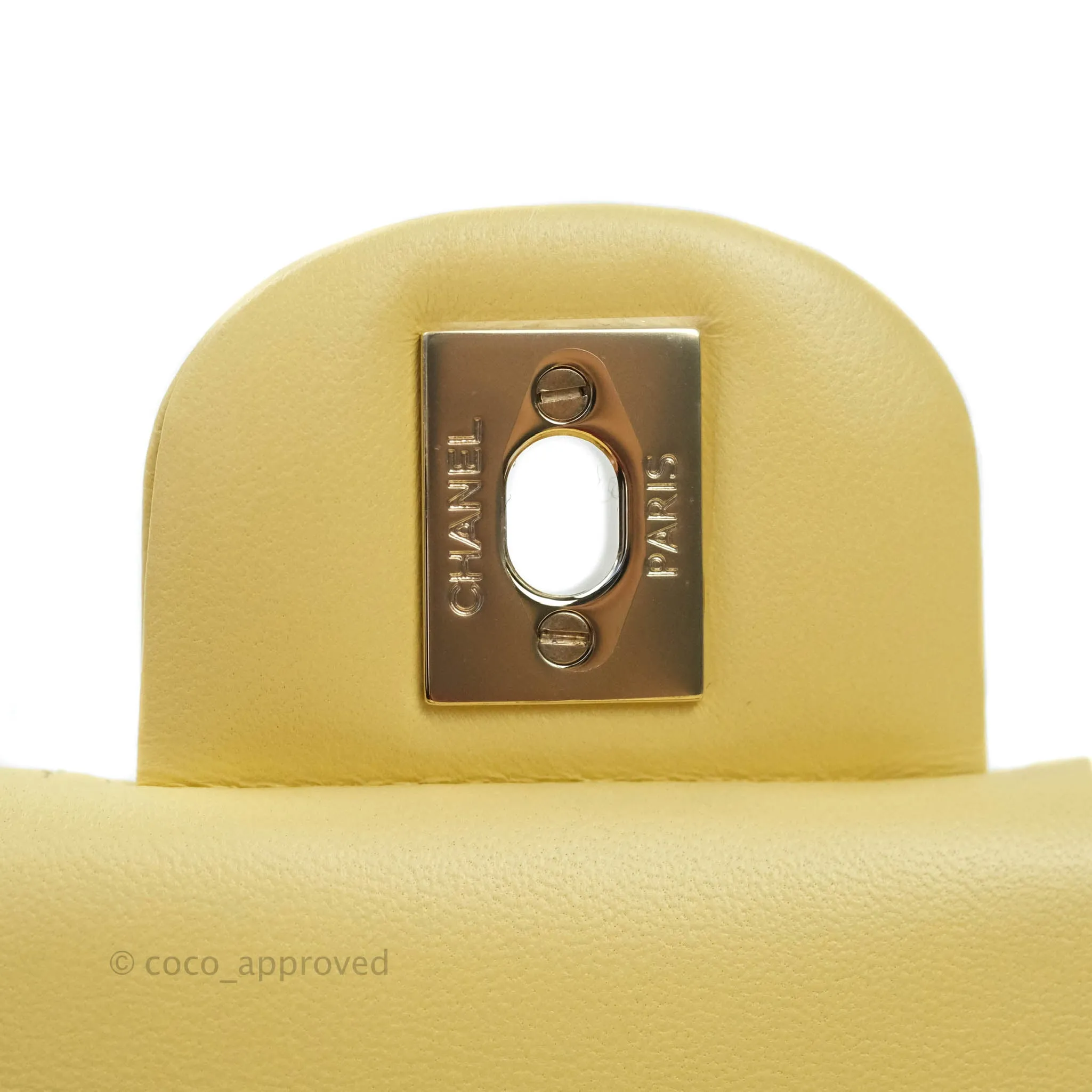 Chanel Mini Square Pale Yellow Lambskin Gold Hardware 21C