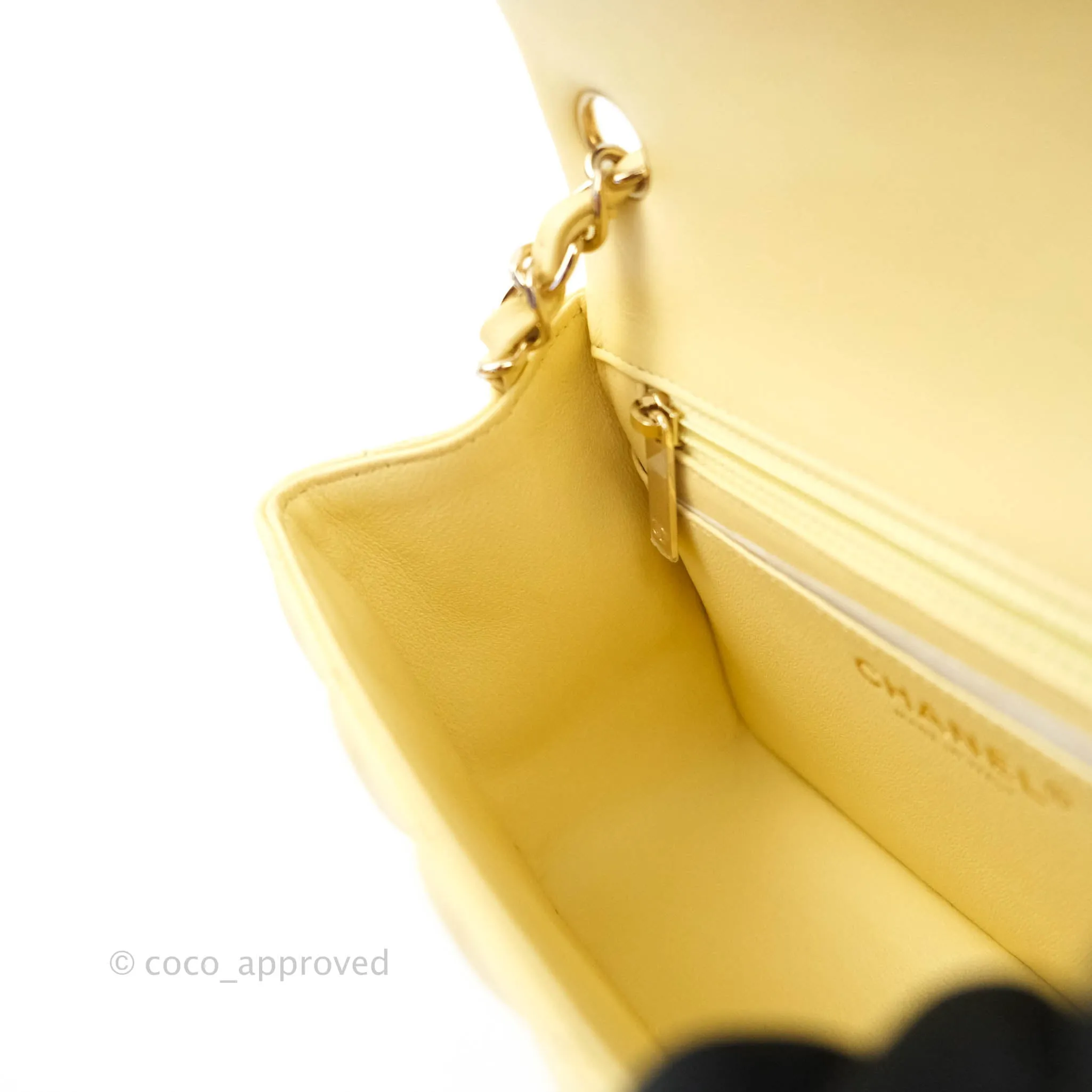 Chanel Mini Square Pale Yellow Lambskin Gold Hardware 21C