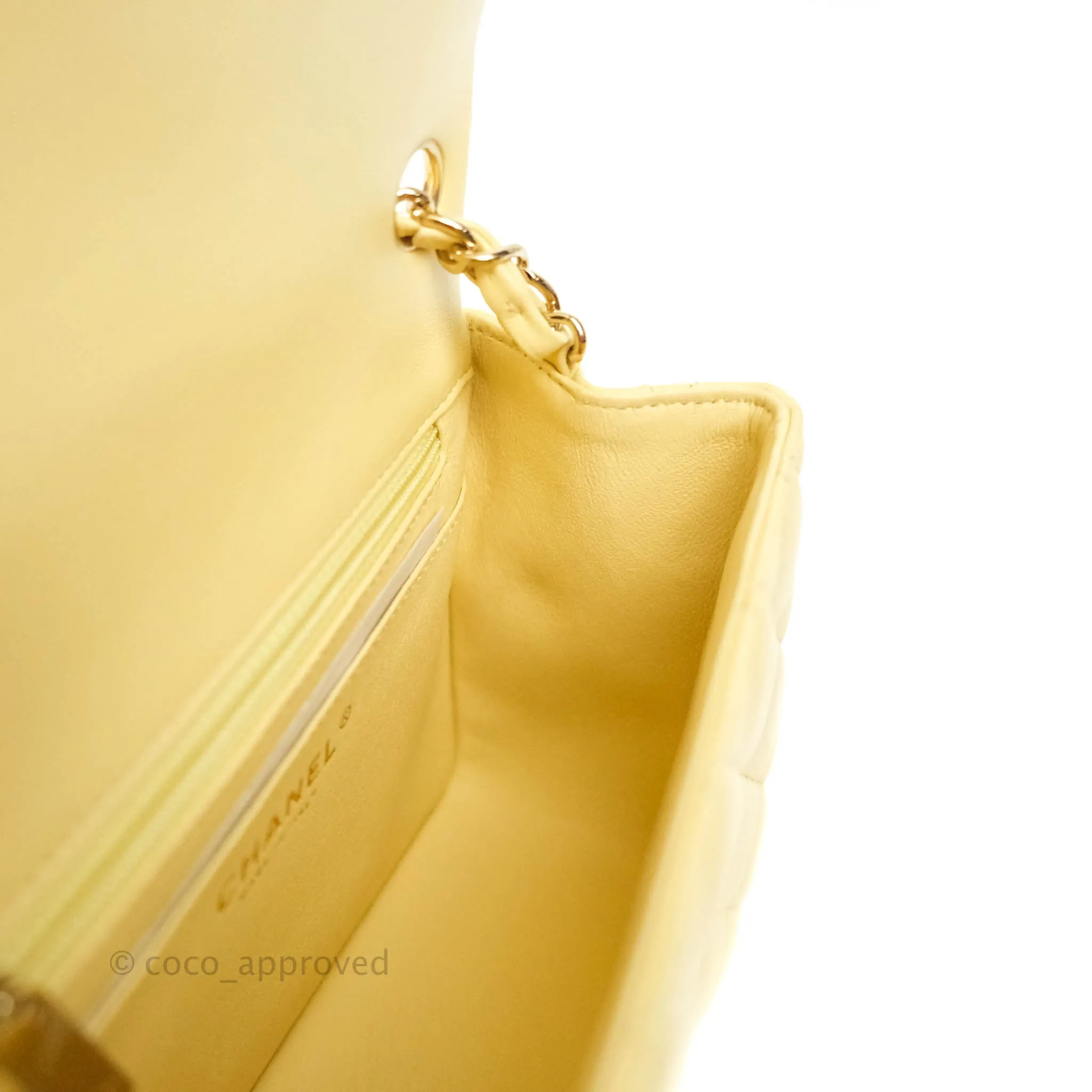 Chanel Mini Square Pale Yellow Lambskin Gold Hardware 21C