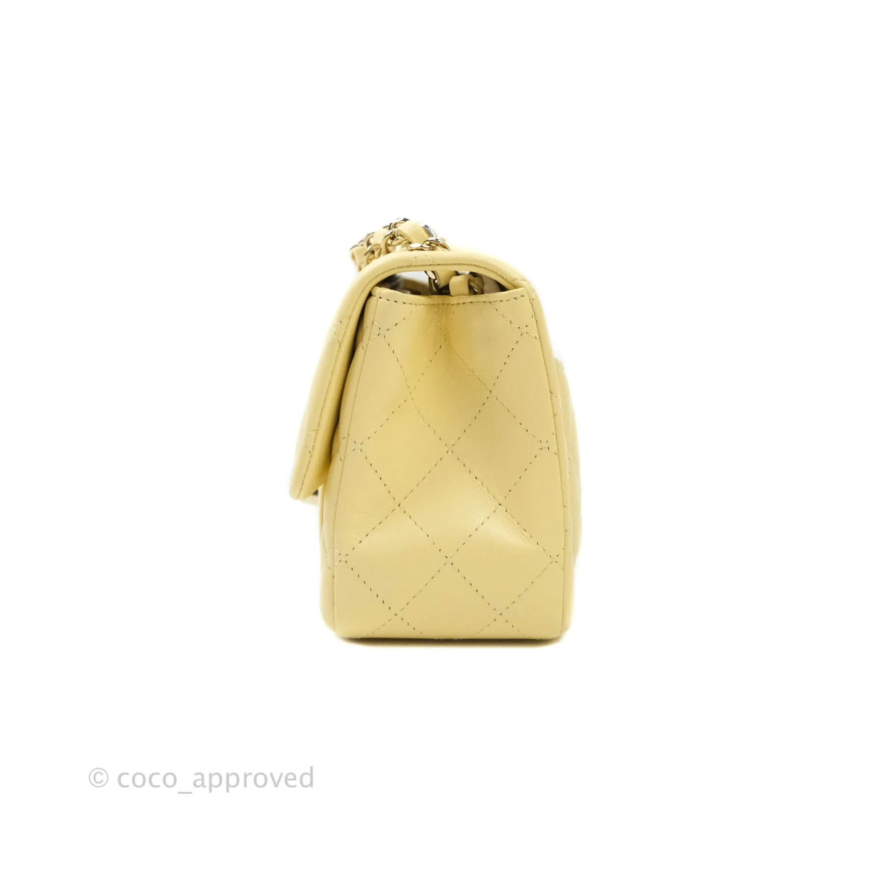 Chanel Mini Square Pale Yellow Lambskin Gold Hardware 21C
