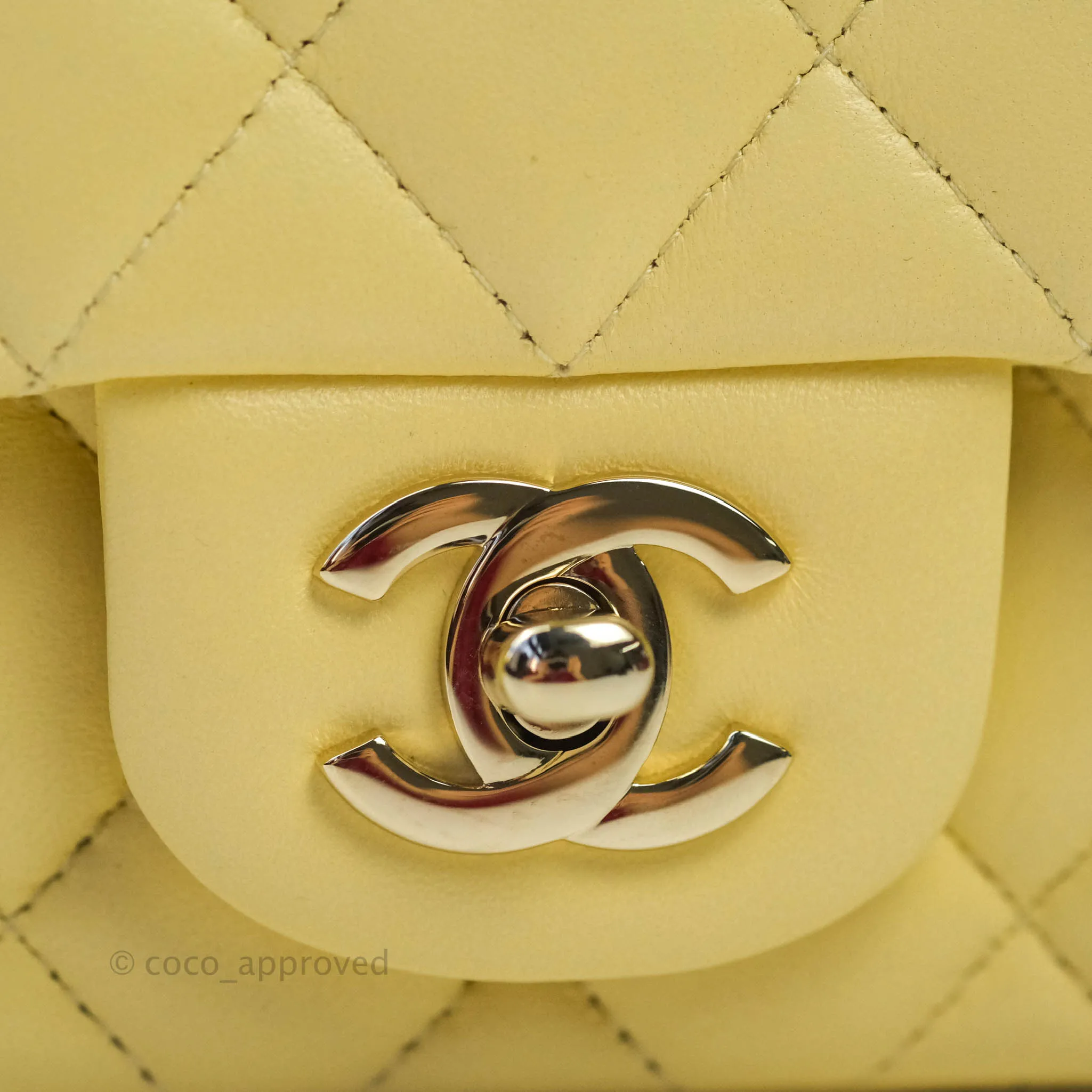 Chanel Mini Square Pale Yellow Lambskin Gold Hardware 21C