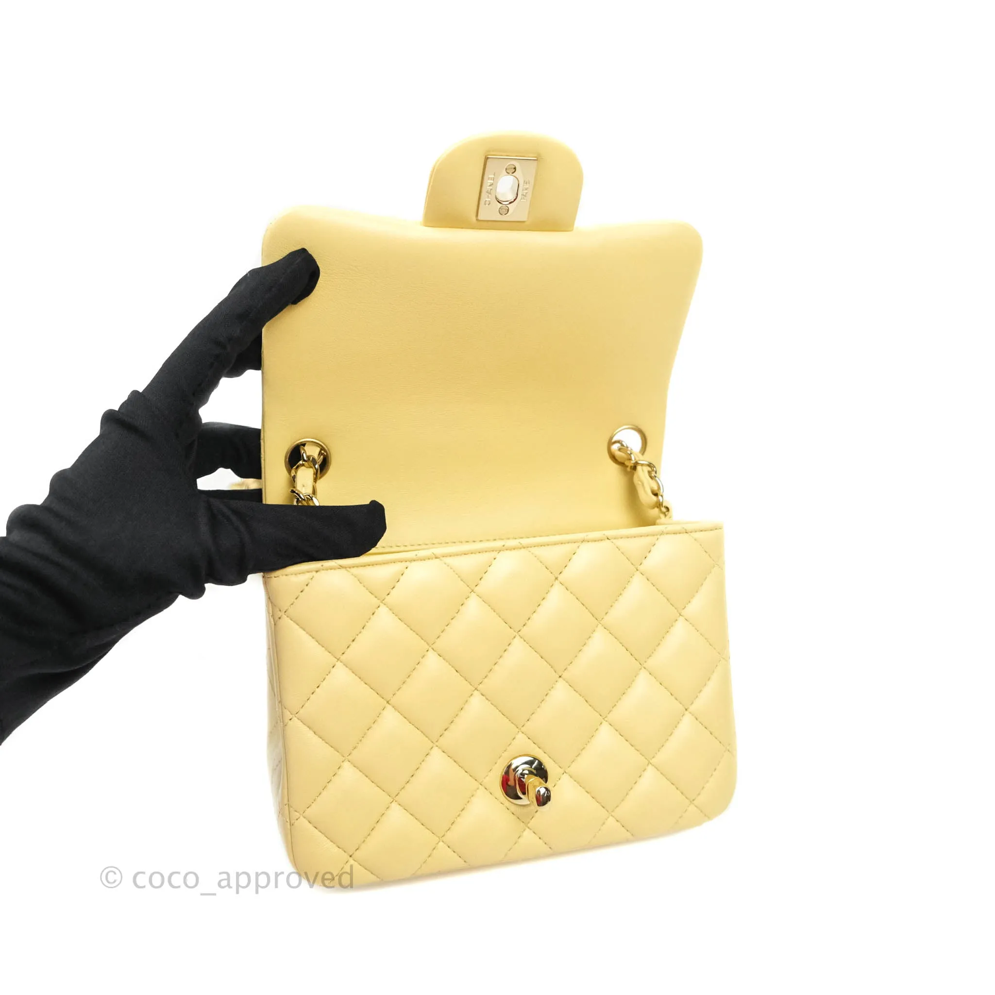 Chanel Mini Square Pale Yellow Lambskin Gold Hardware 21C