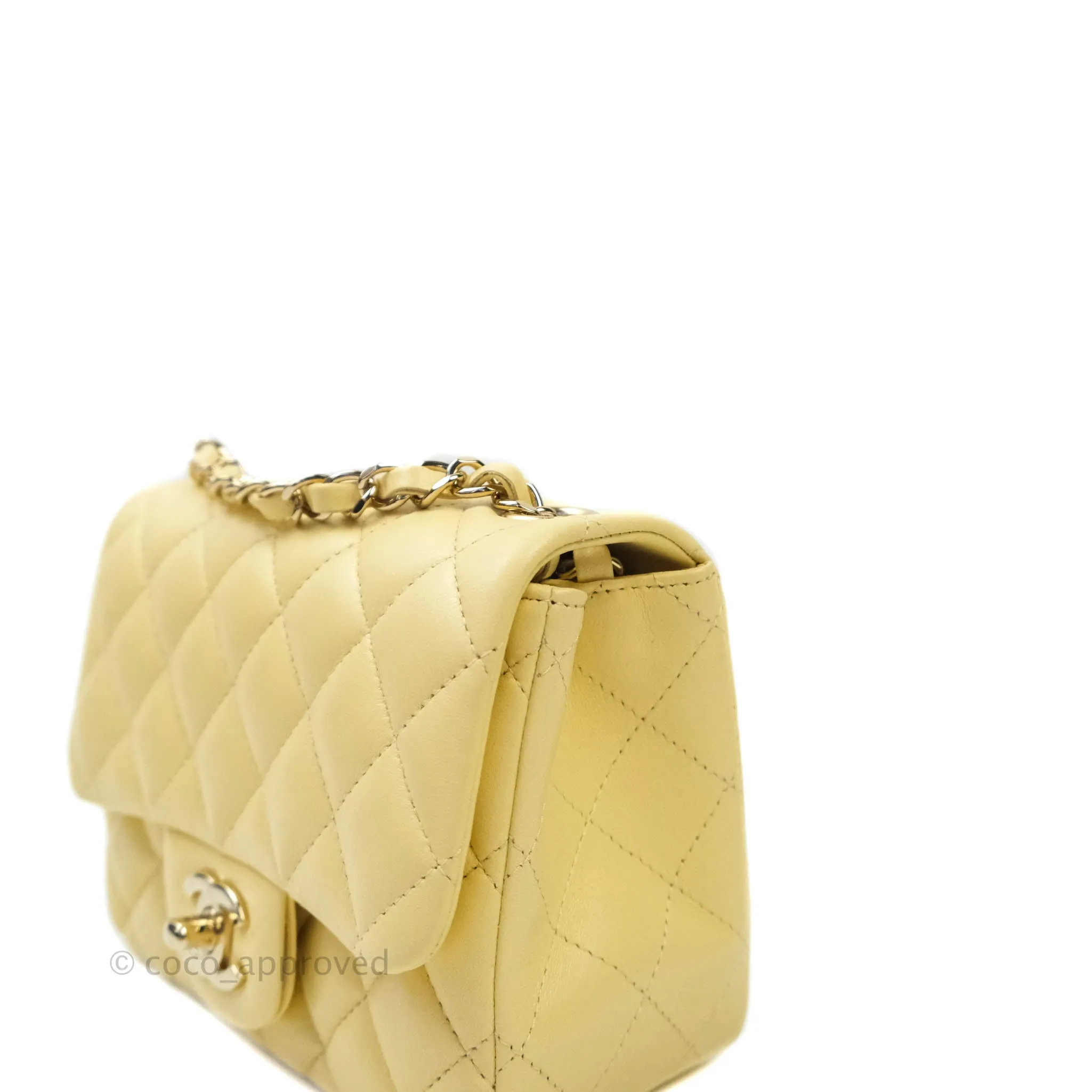 Chanel Mini Square Pale Yellow Lambskin Gold Hardware 21C