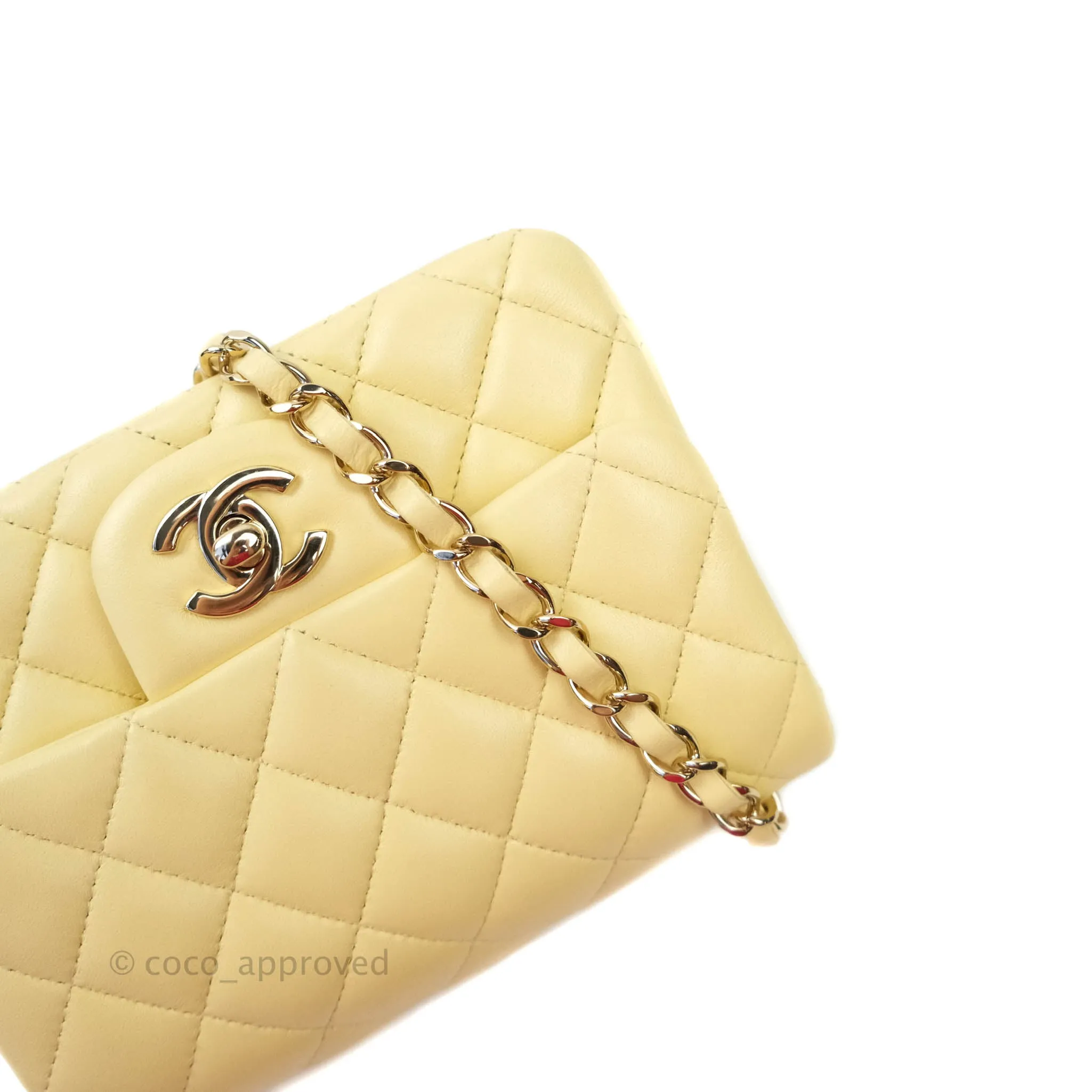 Chanel Mini Square Pale Yellow Lambskin Gold Hardware 21C