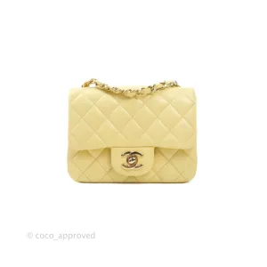 Chanel Mini Square Pale Yellow Lambskin Gold Hardware 21C