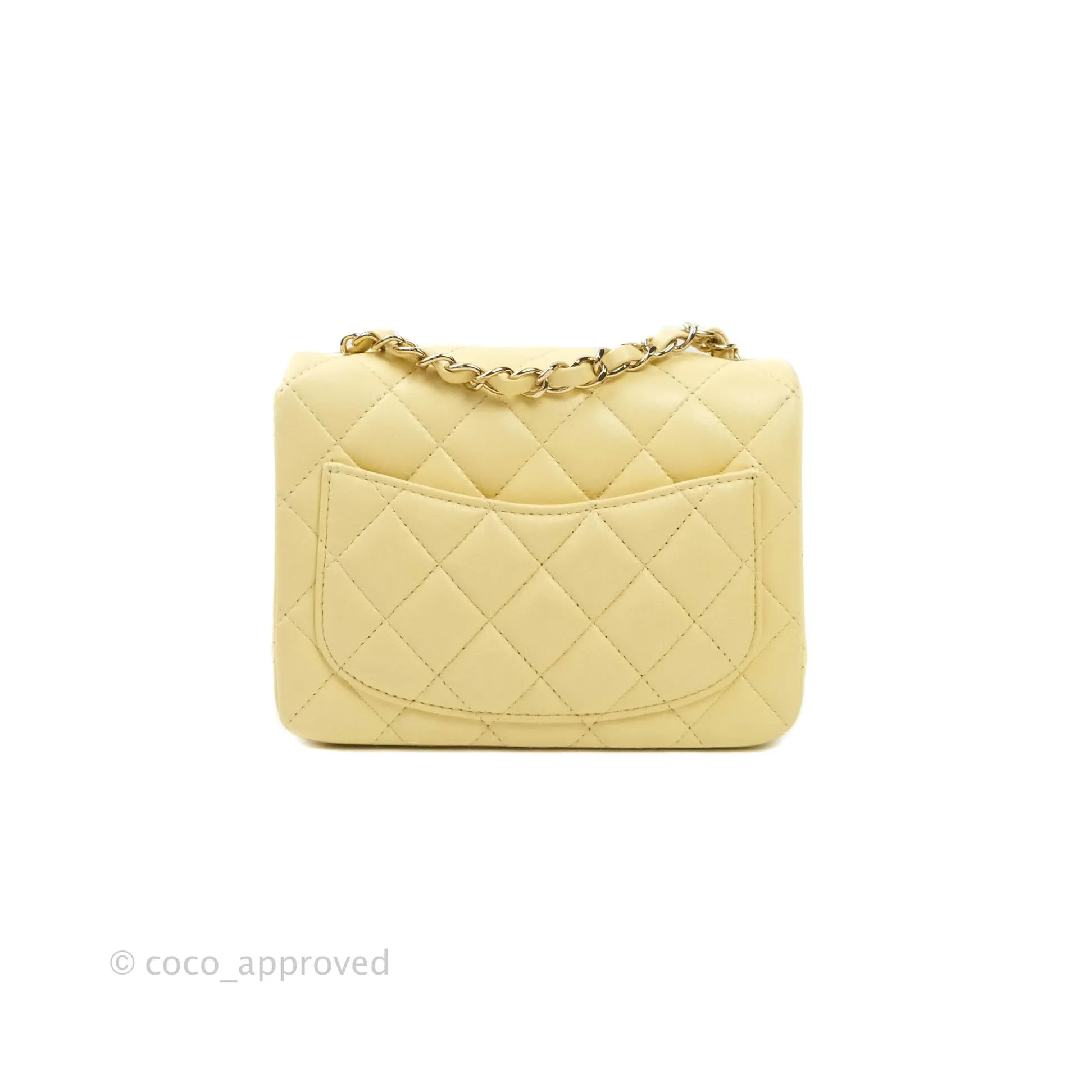 Chanel Mini Square Pale Yellow Lambskin Gold Hardware 21C