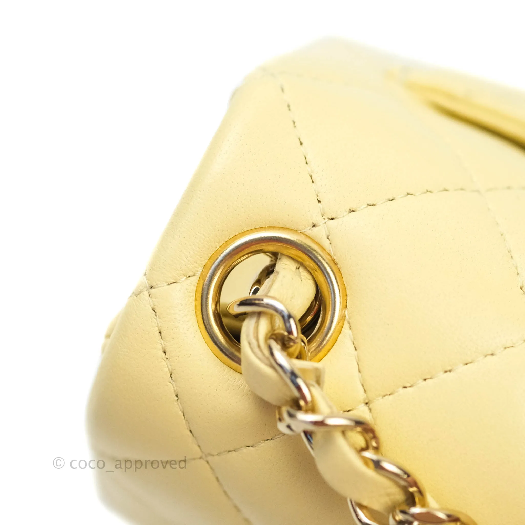 Chanel Mini Square Pale Yellow Lambskin Gold Hardware 21C