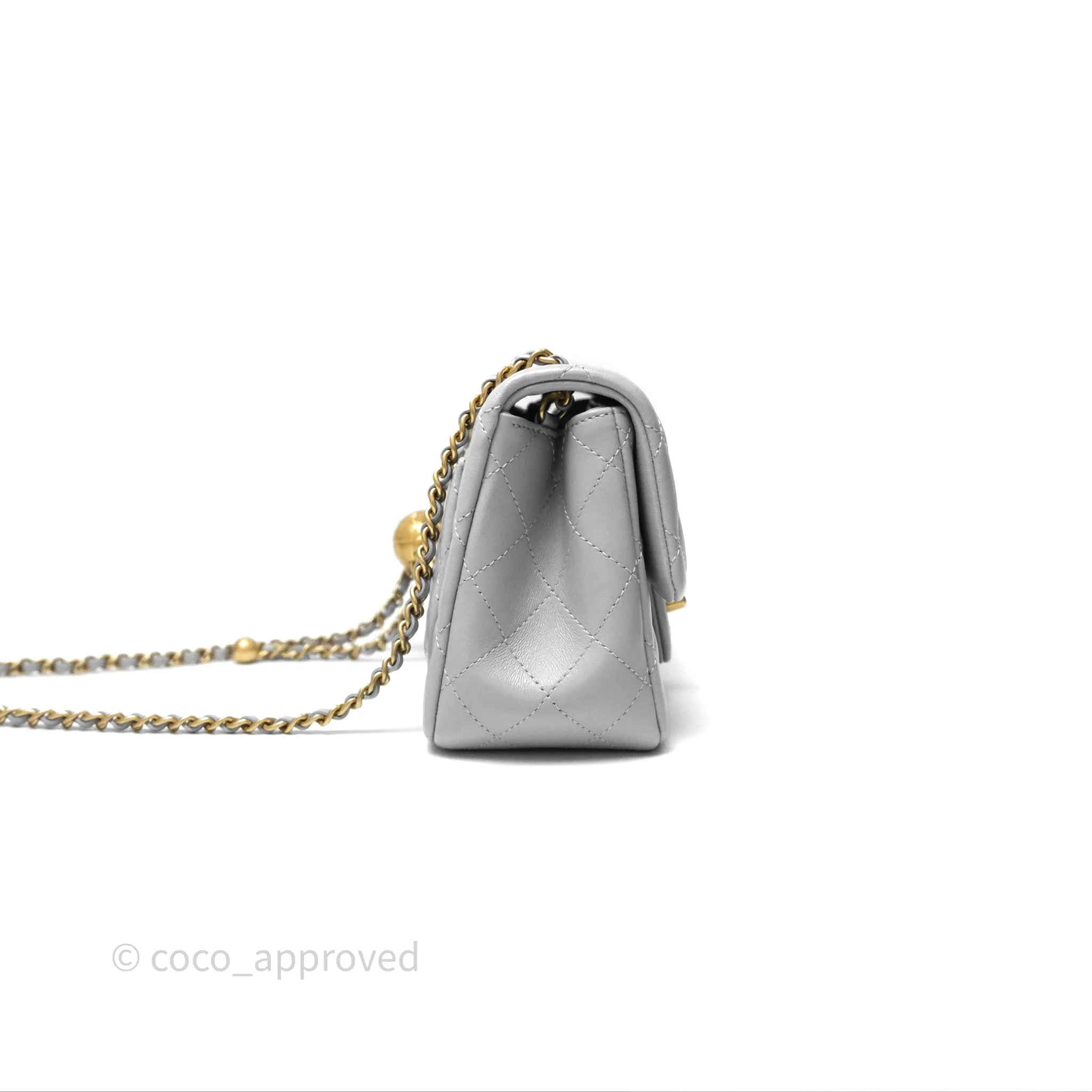 Chanel Mini Square Pearl Crush Quilted Grey Lambskin Aged Gold Hardware