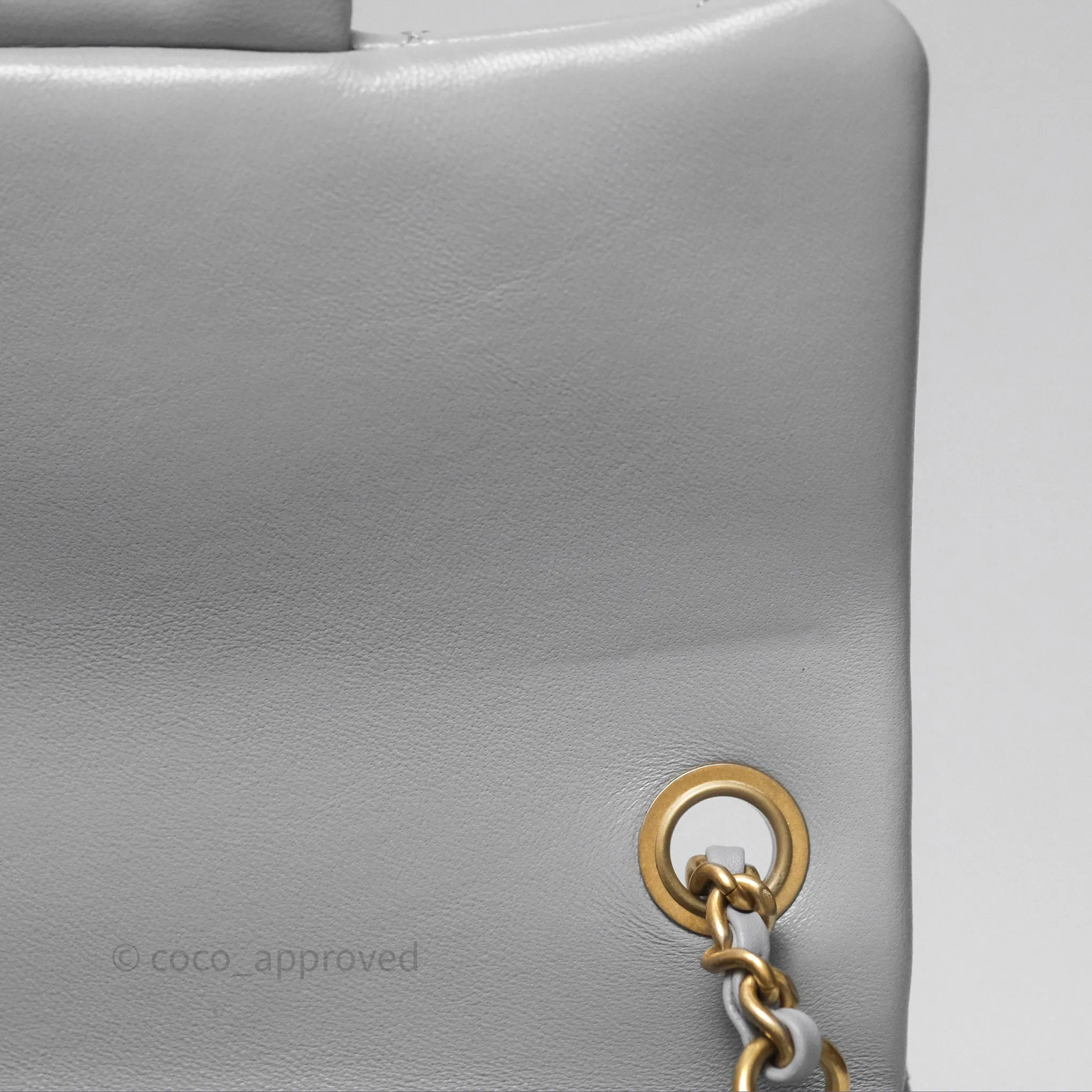 Chanel Mini Square Pearl Crush Quilted Grey Lambskin Aged Gold Hardware