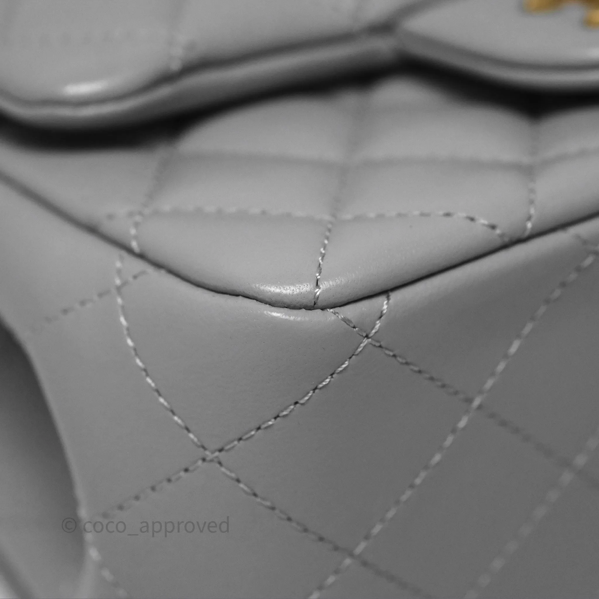 Chanel Mini Square Pearl Crush Quilted Grey Lambskin Aged Gold Hardware