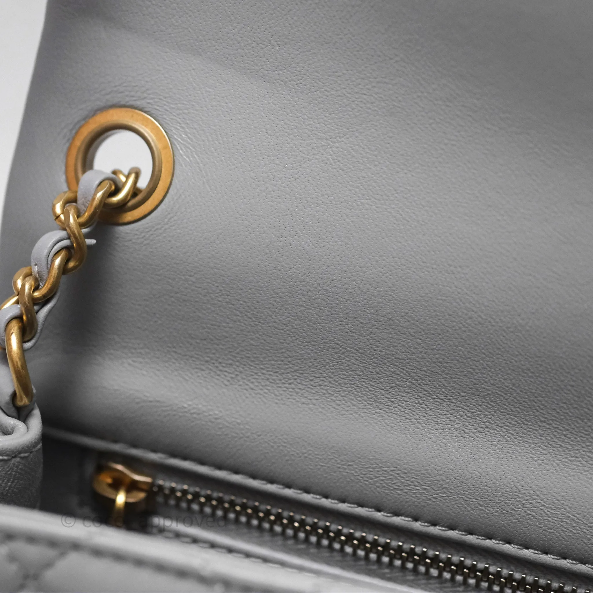 Chanel Mini Square Pearl Crush Quilted Grey Lambskin Aged Gold Hardware