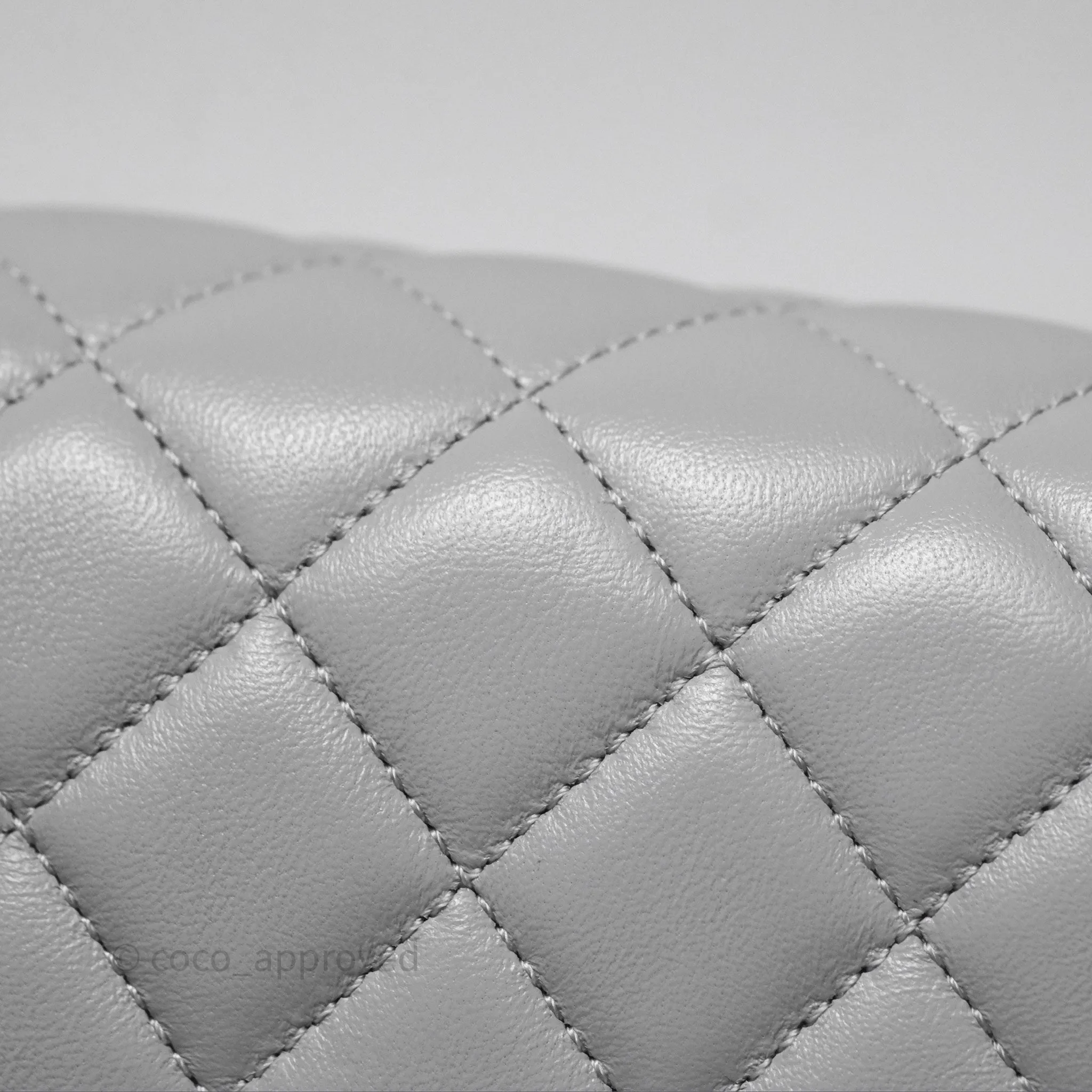Chanel Mini Square Pearl Crush Quilted Grey Lambskin Aged Gold Hardware