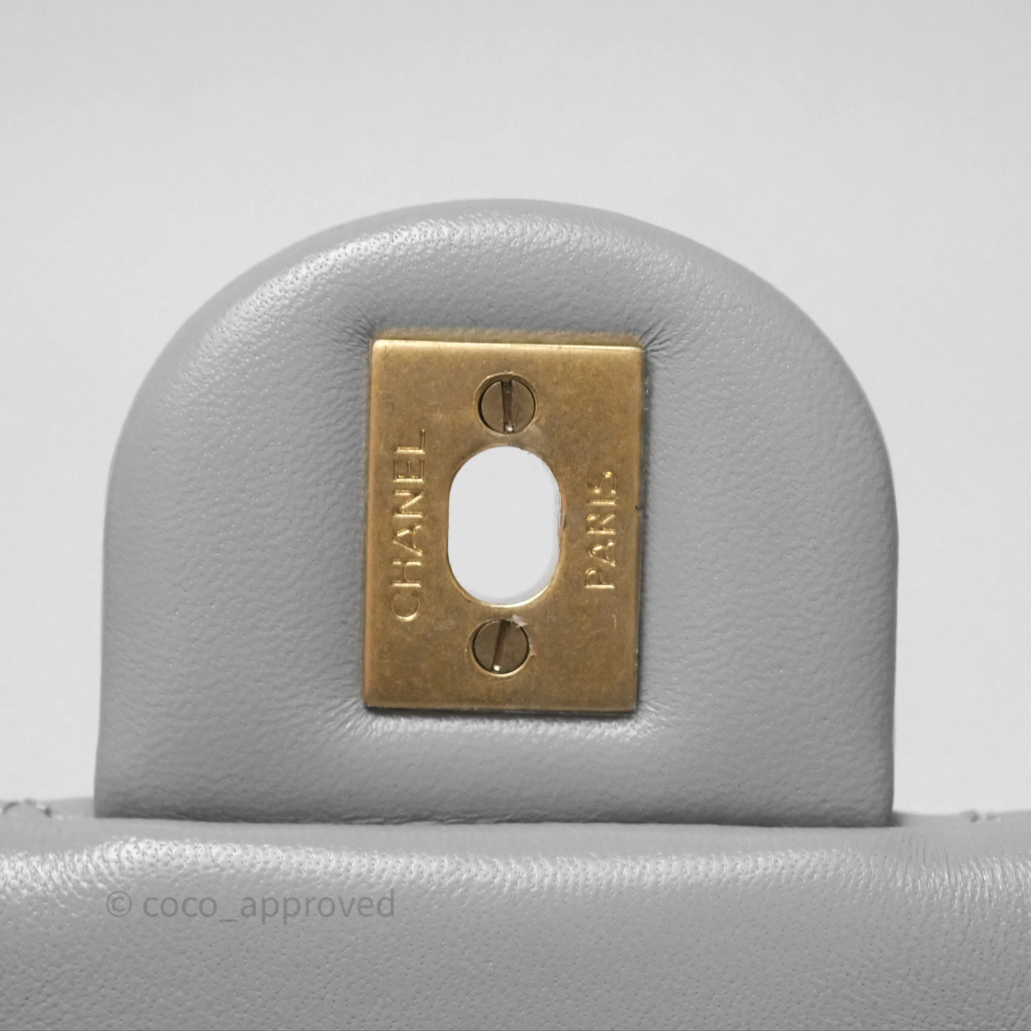 Chanel Mini Square Pearl Crush Quilted Grey Lambskin Aged Gold Hardware