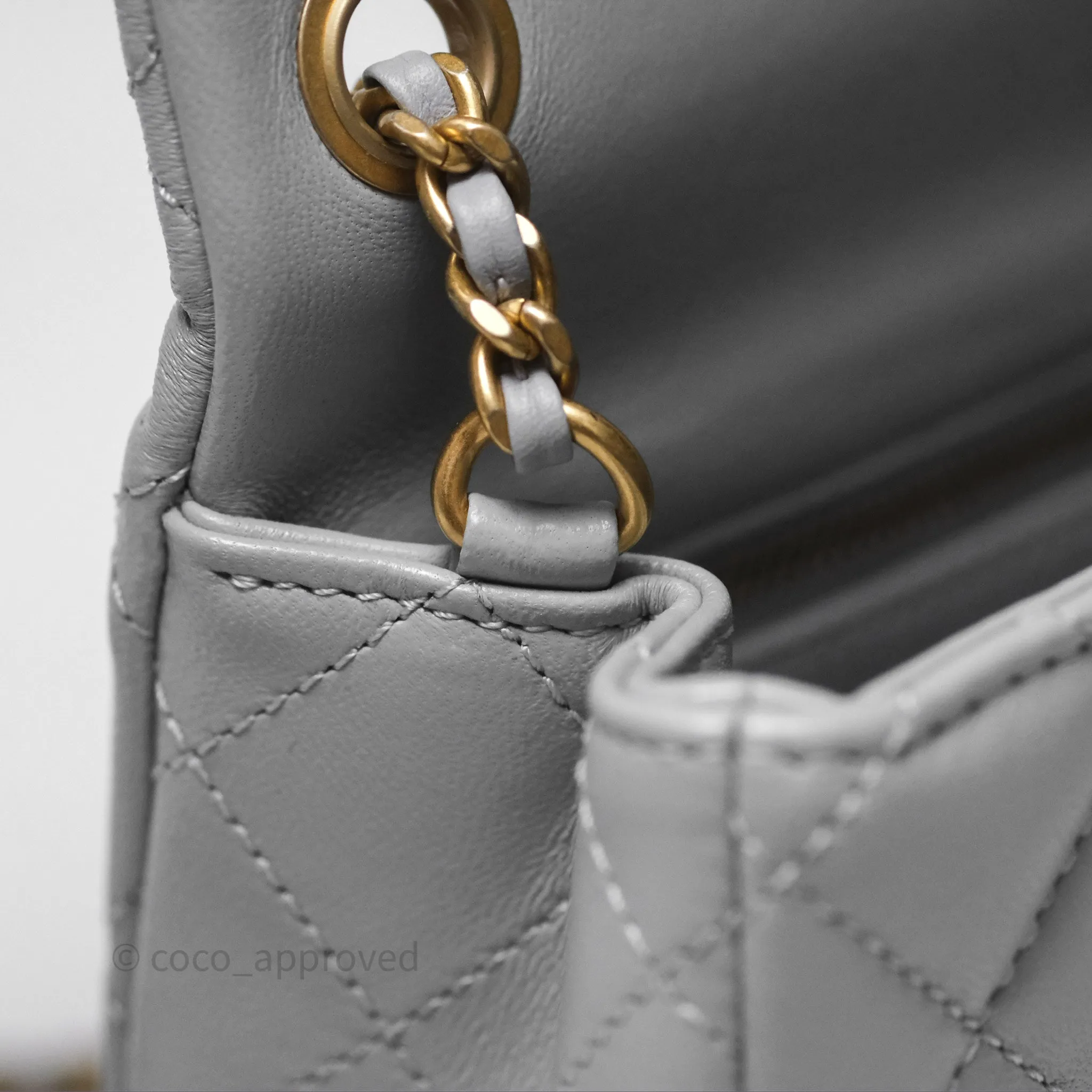 Chanel Mini Square Pearl Crush Quilted Grey Lambskin Aged Gold Hardware