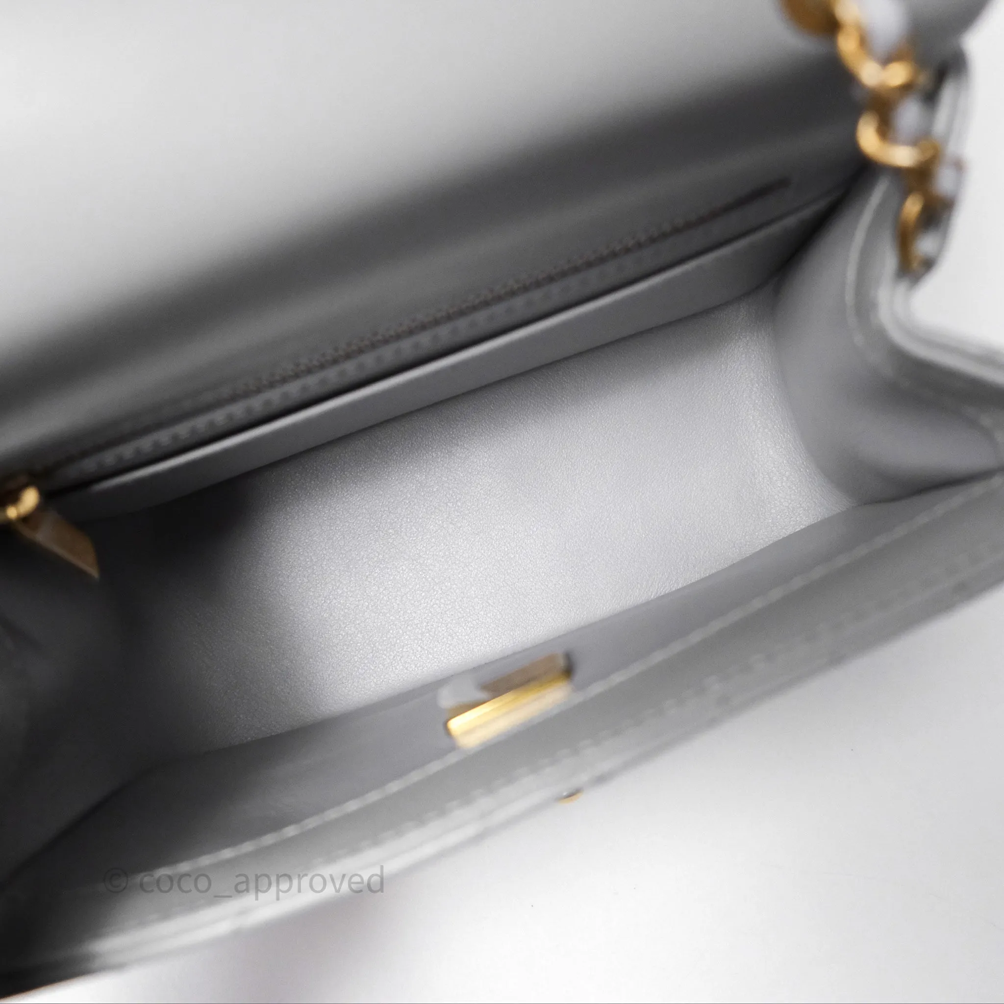 Chanel Mini Square Pearl Crush Quilted Grey Lambskin Aged Gold Hardware