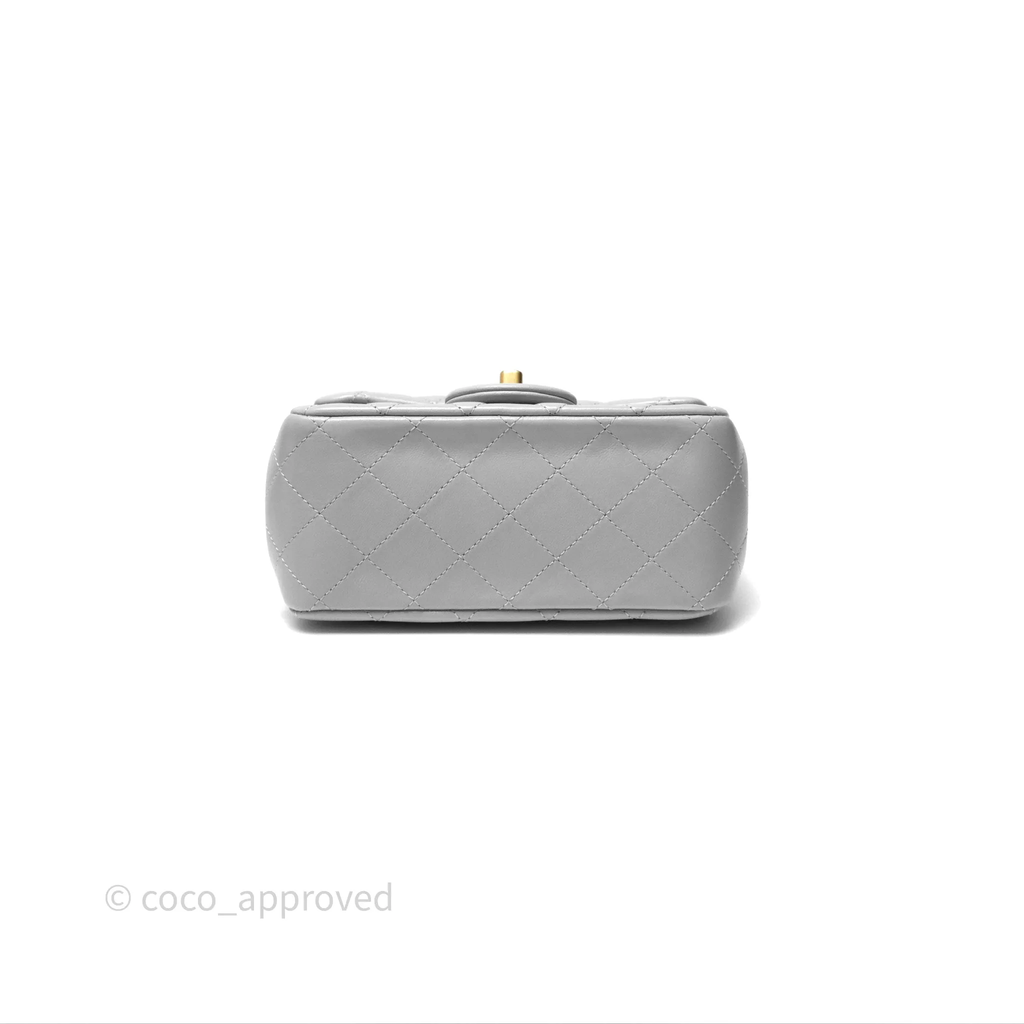 Chanel Mini Square Pearl Crush Quilted Grey Lambskin Aged Gold Hardware