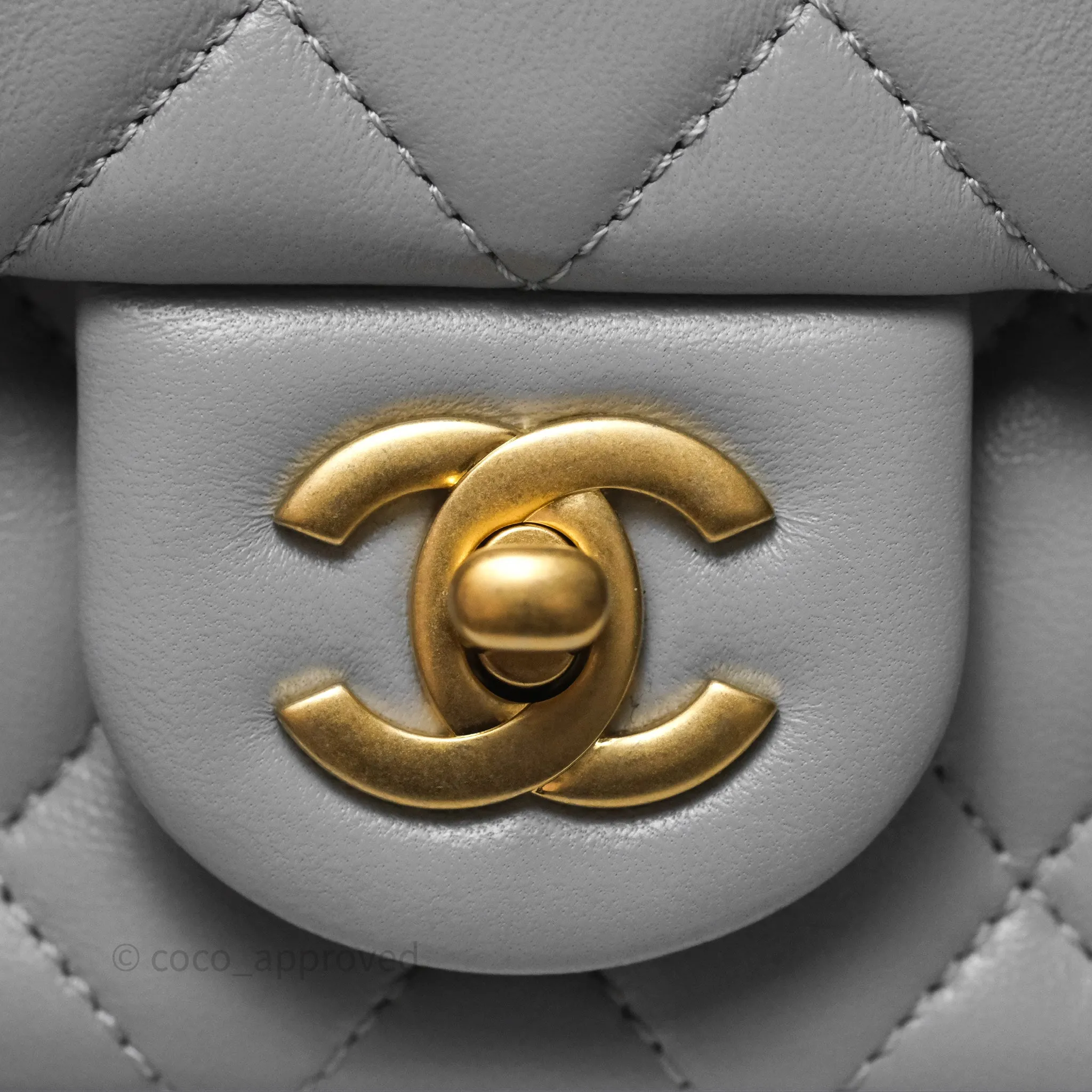 Chanel Mini Square Pearl Crush Quilted Grey Lambskin Aged Gold Hardware