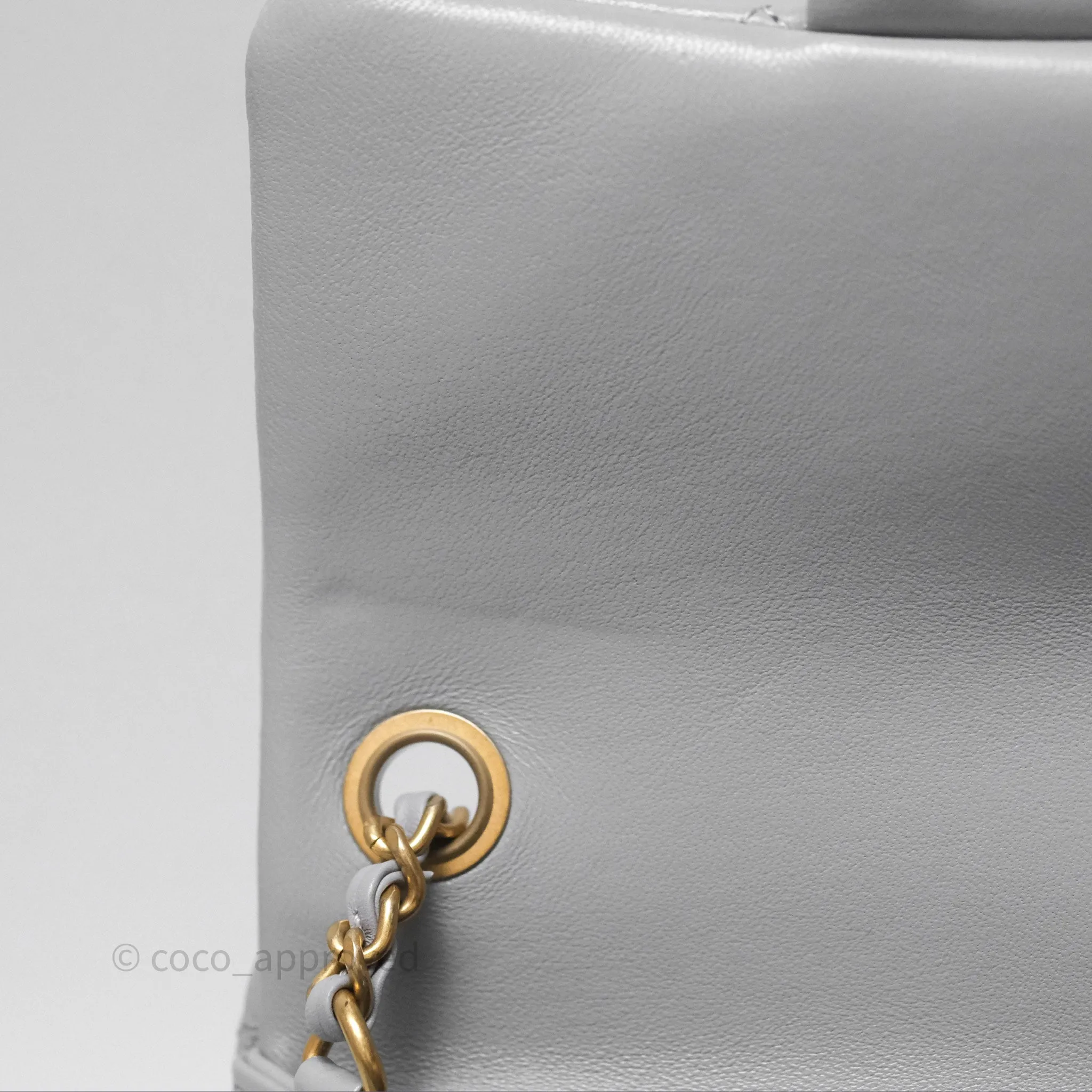 Chanel Mini Square Pearl Crush Quilted Grey Lambskin Aged Gold Hardware