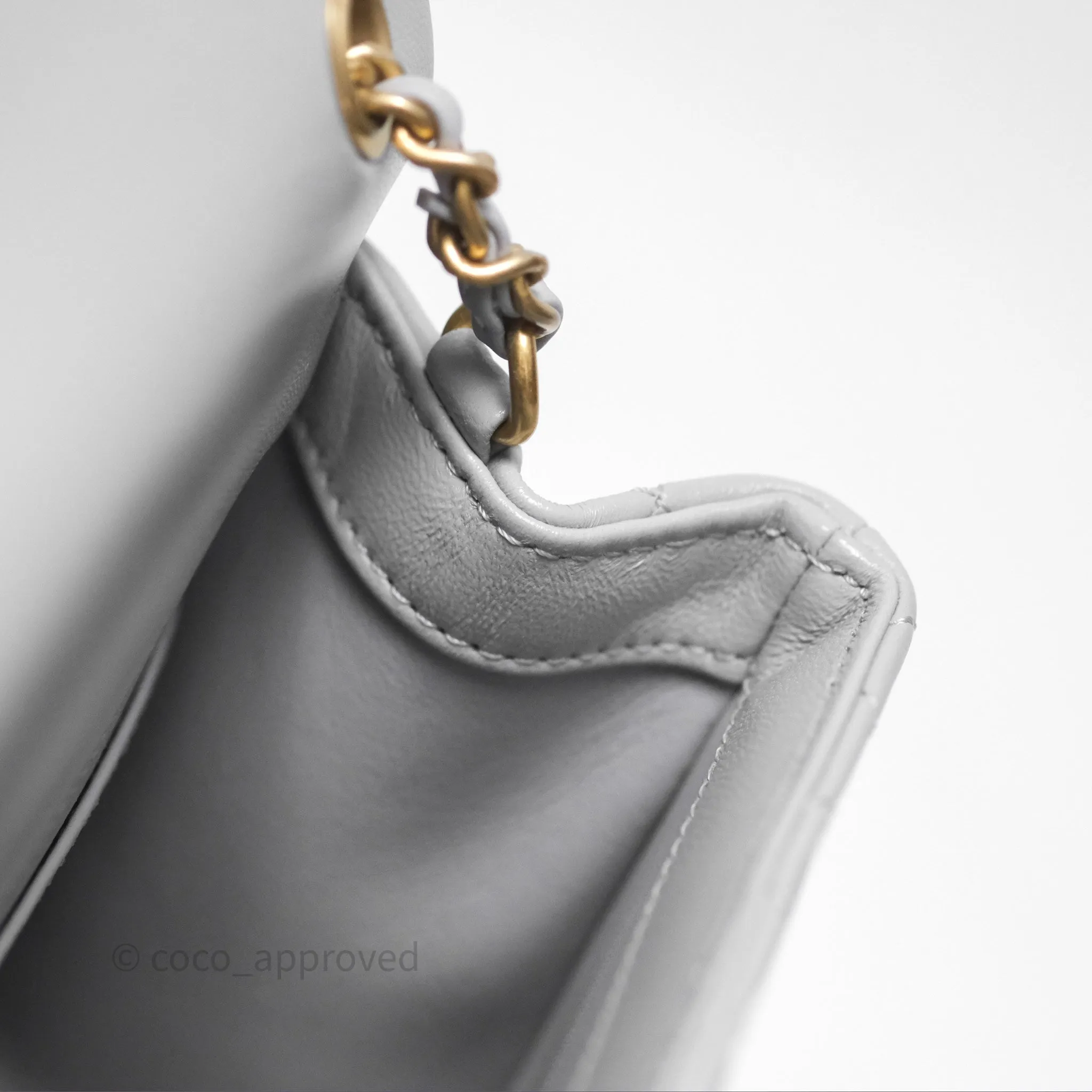 Chanel Mini Square Pearl Crush Quilted Grey Lambskin Aged Gold Hardware
