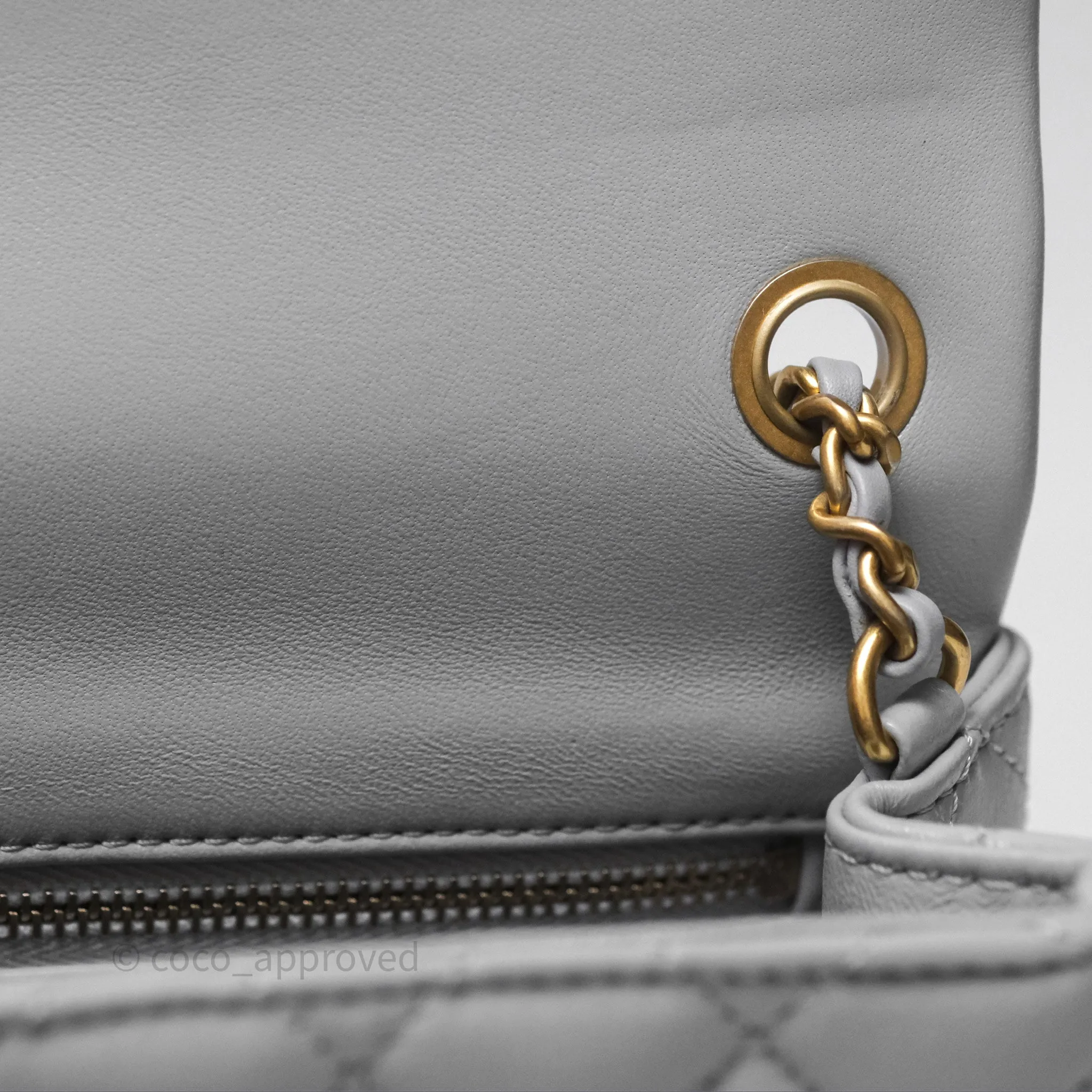 Chanel Mini Square Pearl Crush Quilted Grey Lambskin Aged Gold Hardware